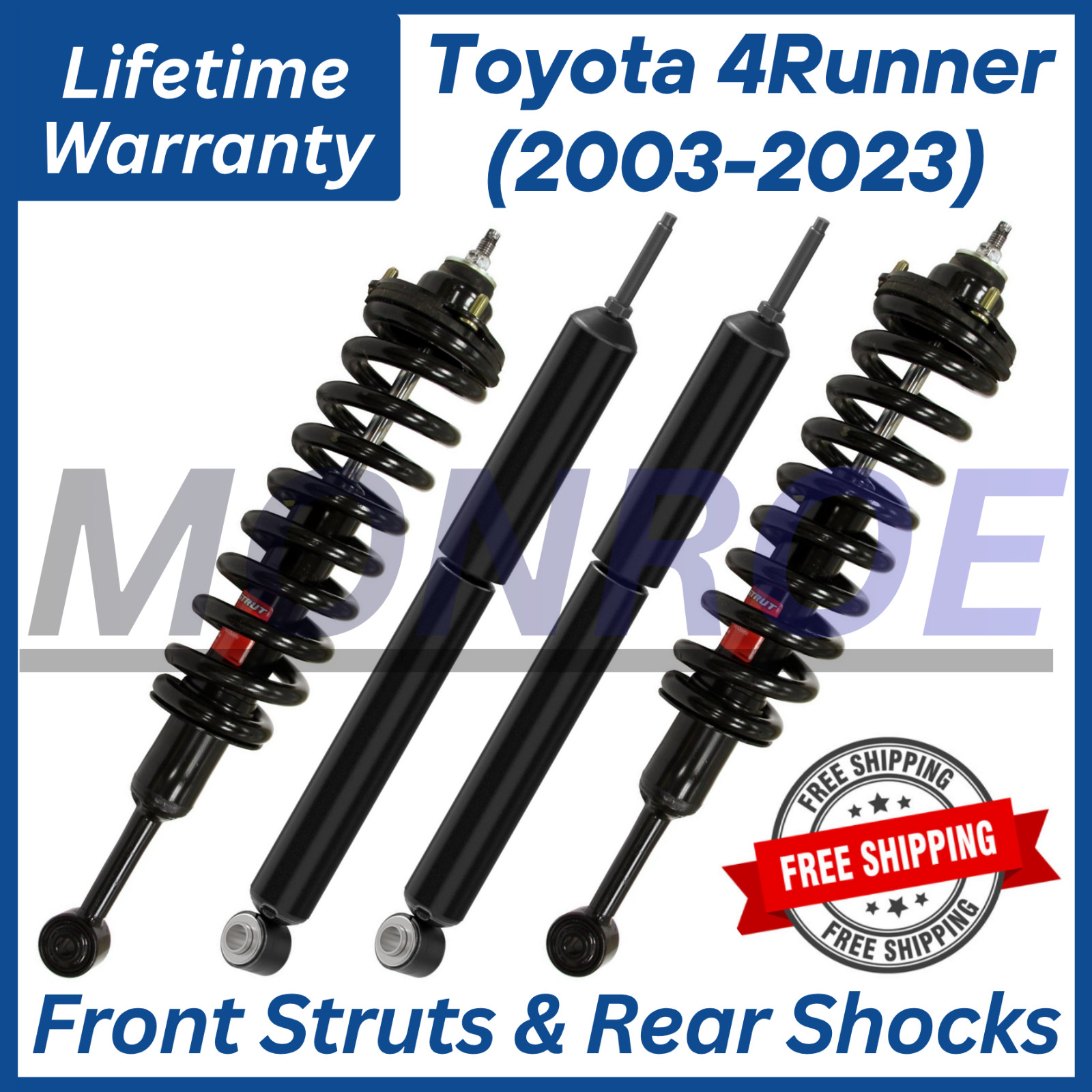 Monroe OEM Front Strut & Rear Shock For 2003-2023 Toyota 4Runner, Lifetime Warra