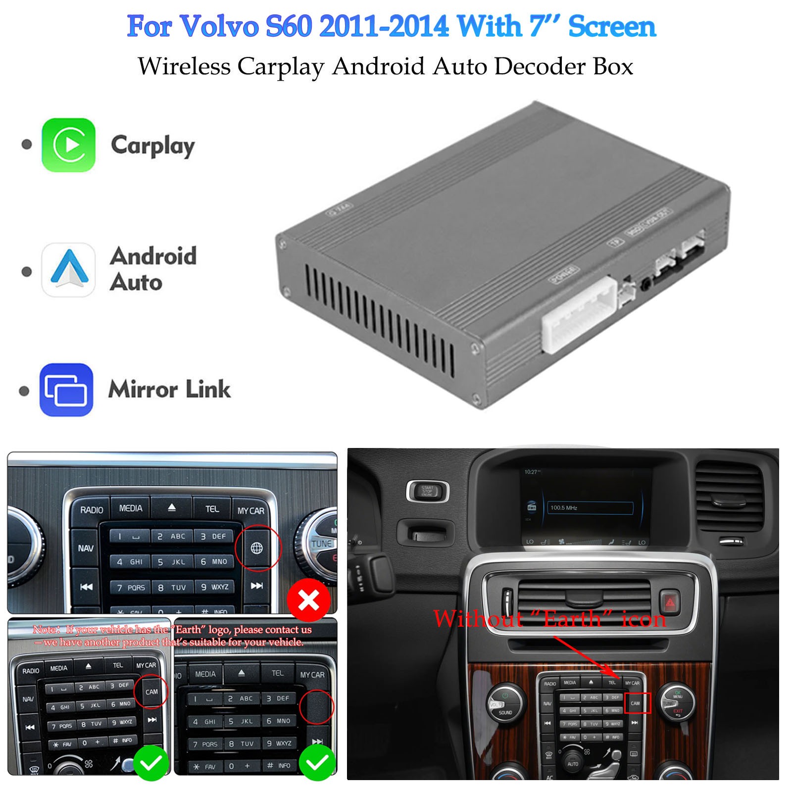 Wireless Apple Carplay Android Auto Interface Kit Module For Volvo S60 2011-2014