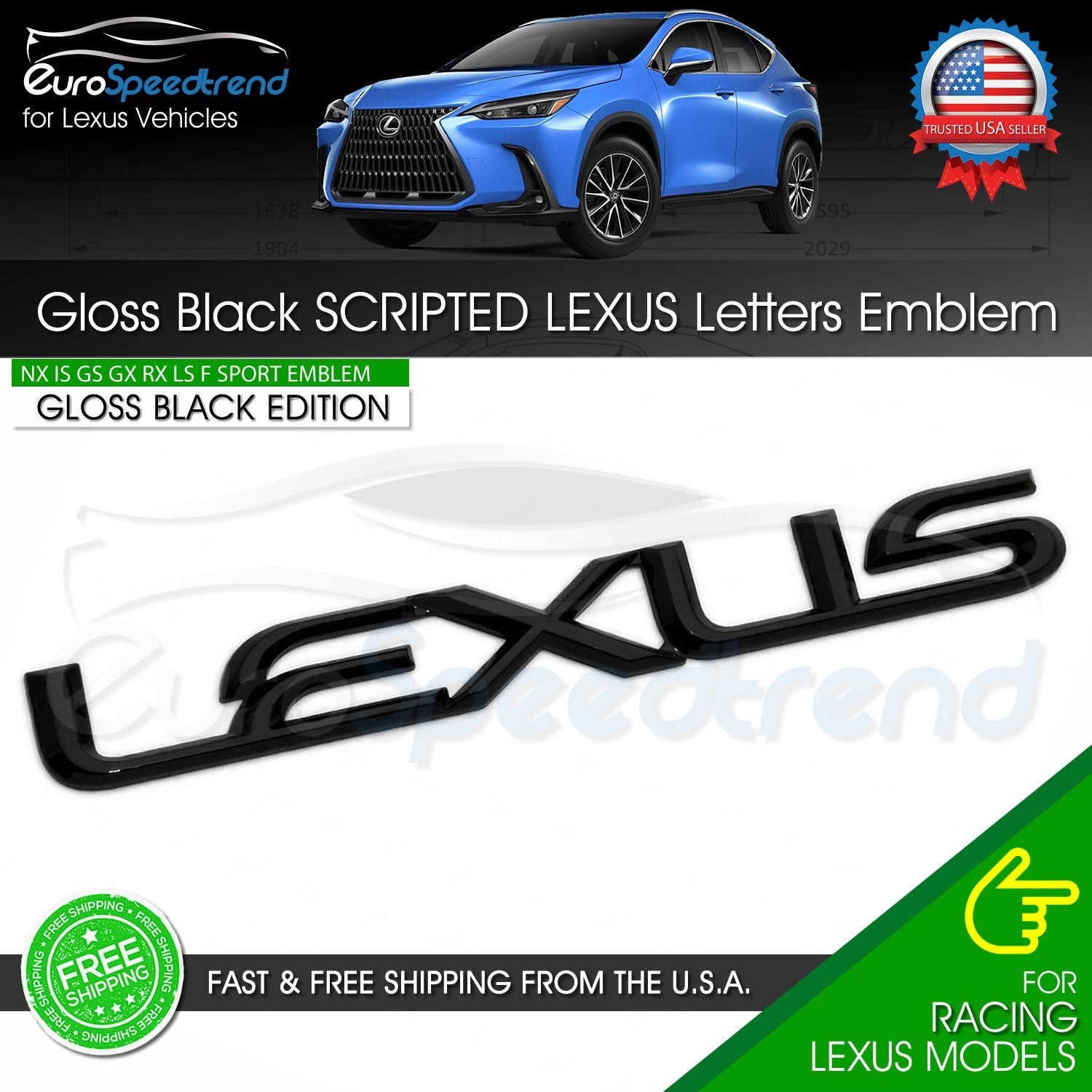 Scripted Lexus Letter Emblem For Lexus Gloss Black Trunk Lid Logo Badge F-Sport Scripted Lexus Letter Emblem For Lexus Gloss Black Trunk Lid Logo Badge F-Sport