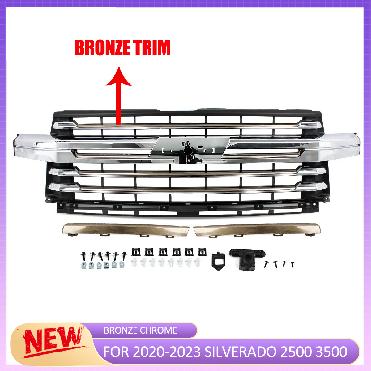 For 2020-23 Silverado 2500 3500 High Country Style Bronze Chrome Grille Assembly