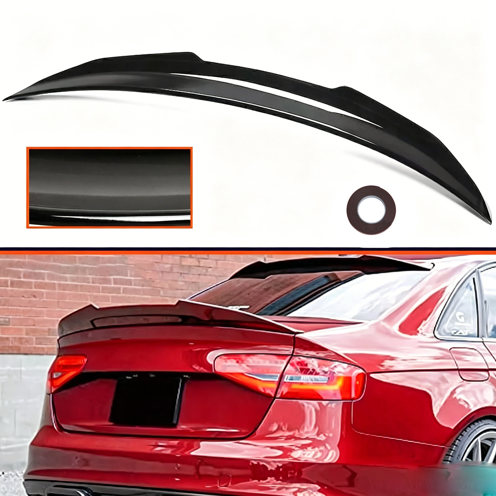 For 2017-2024 Audi A4 S4 B9 Sedan M4 V Style Rear Trunk Spoiler Wing Gloss Black For 2017-2024 Audi A4 S4 B9 Sedan M4 V Style Rear Trunk Spoiler Wing Gloss Black