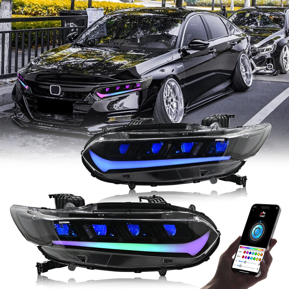 Pair Upgrade Front LED Projector Headlights For Honda Accord 10Th Gen 2018-2022 Pair Upgrade Front LED Projector Headlights For Honda Accord 10Th Gen 2018-2022