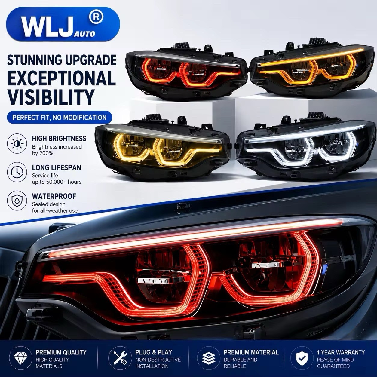 Car Light White/Yellow/Amber/Red V2 IKON Style DRL Headlight for 4 Series F32 Car Light White/Yellow/Amber/Red V2 IKON Style DRL Headlight for 4 Series F32