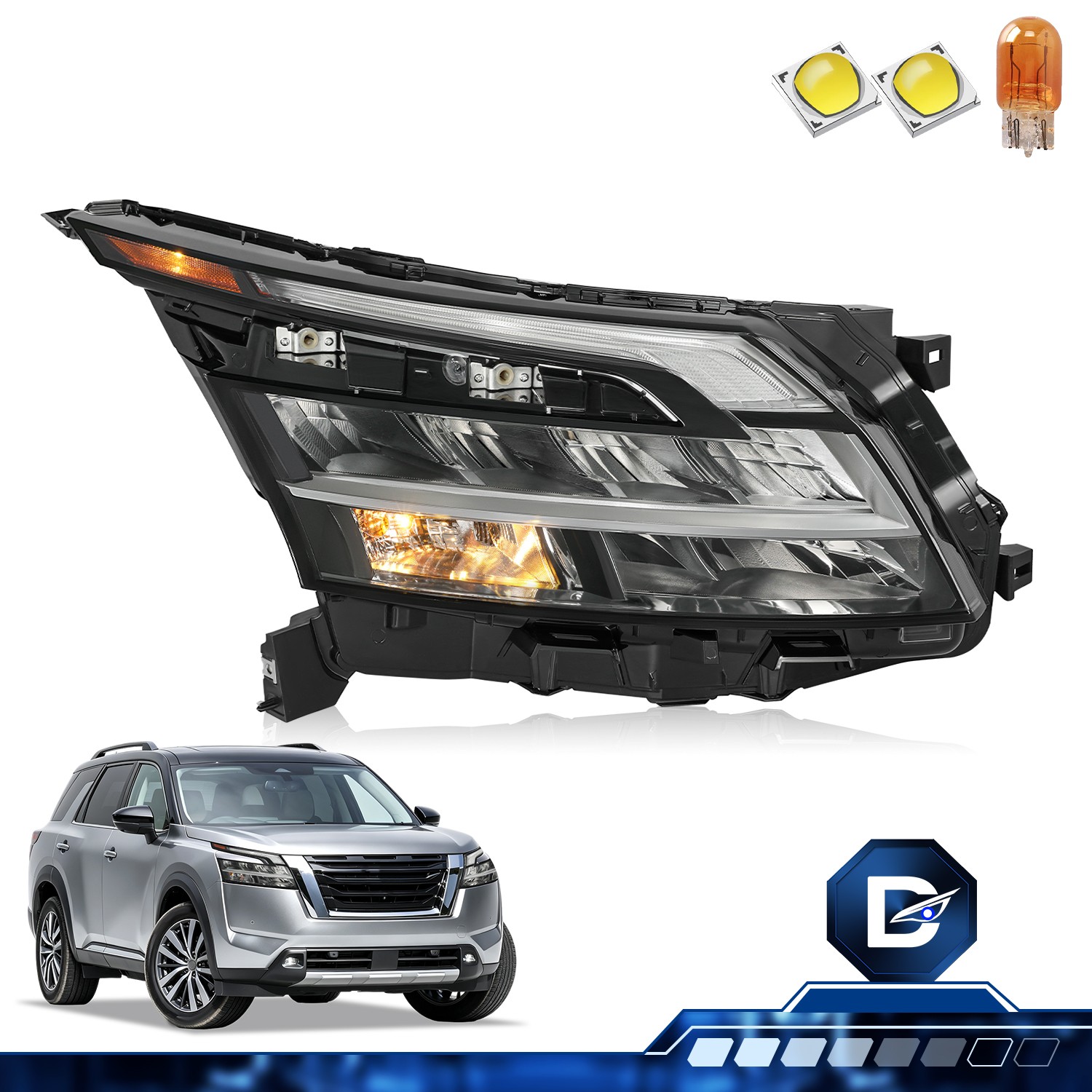 For 2022-2024 Nissan Pathfinder LED Chrome W/Halogen Turn Signal Right Headlight For 2022-2024 Nissan Pathfinder LED Chrome W/Halogen Turn Signal Right Headlight