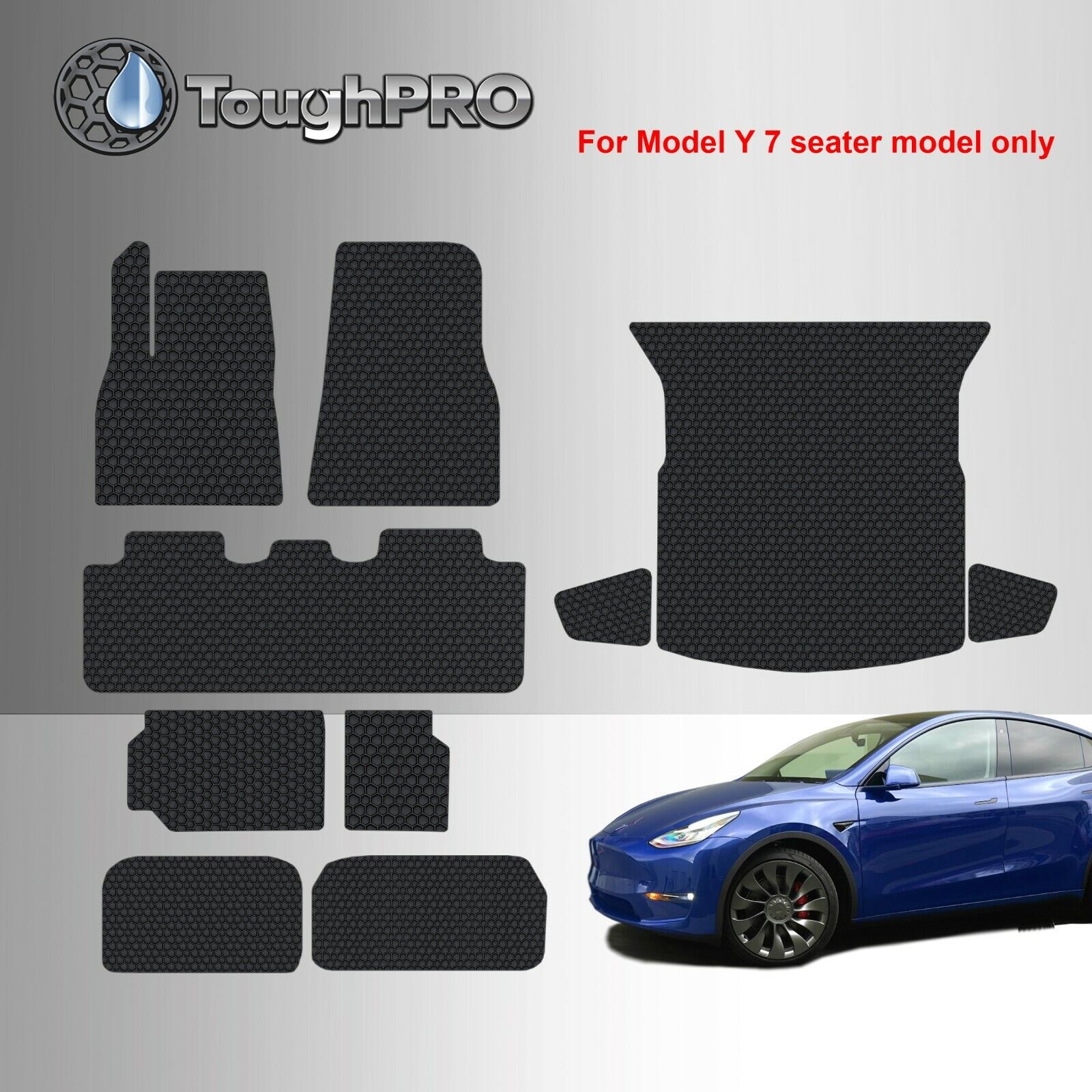 ToughPRO Floor Mats Black For Tesla Model Y Long Range 7 Seater 2021-2024