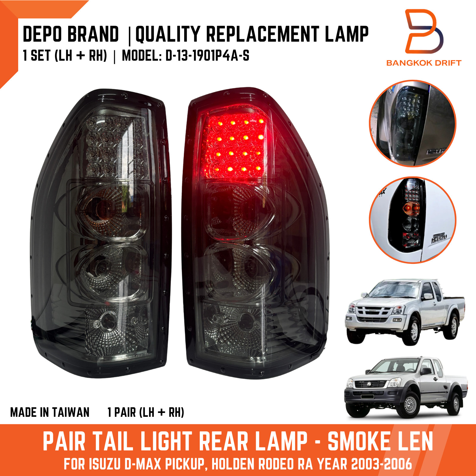 DEPO SMOKE LEN LED TAIL LAMP LIGHT ASSY FOR ISUZU D-MAX HOLDEN RODEO RA 03-06