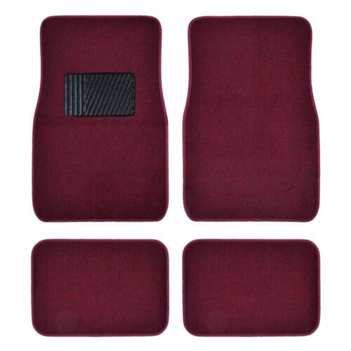 Burgundy Red Carpet Car Floor Mats - Set of 4 Driver Passenger and Utility Pads