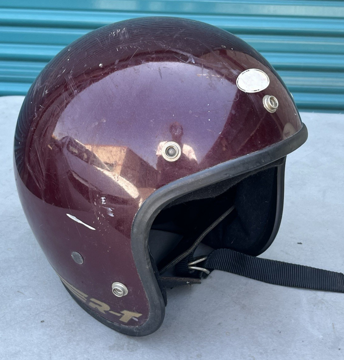 Vintage Bell RT R-T Motorcycle Helmet Burgundy Maroon w/ Gold Stripes 7 & 1/4 58 Vintage Bell RT R-T Motorcycle Helmet Burgundy Maroon w/ Gold Stripes 7 & 1/4 58