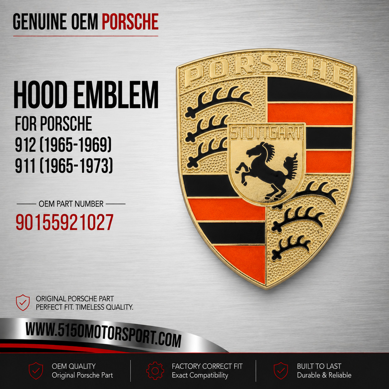 Porsche 912 65-69 911 65-73 Hood Emblem Black/Orange Genuine 90155921027 Porsche 912 65-69 911 65-73 Hood Emblem Black/Orange Genuine 90155921027