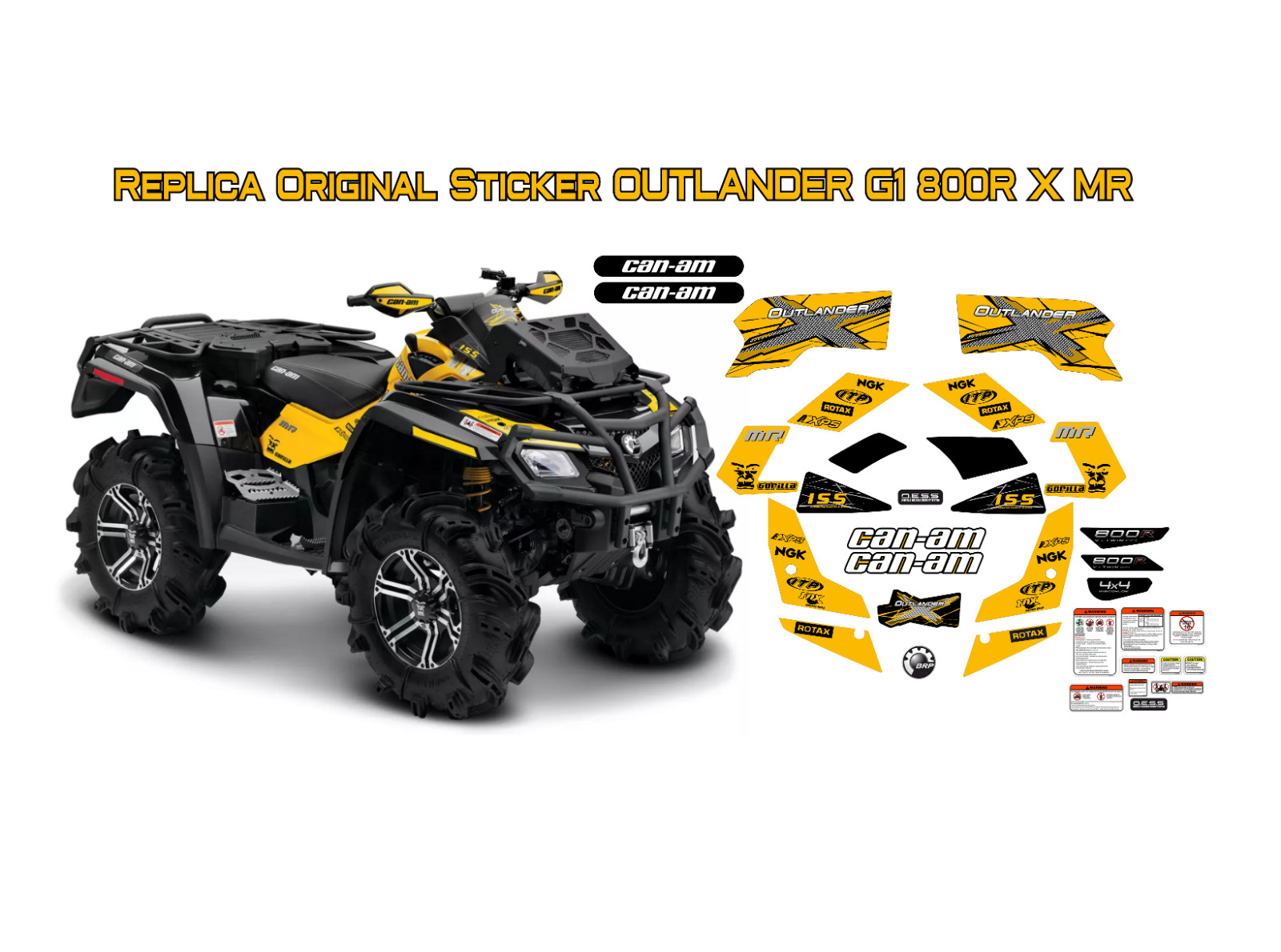 BRP can-am Outlander G1 800R Xmr DECAL sticker Kit Matte+Warning+Engine sticker