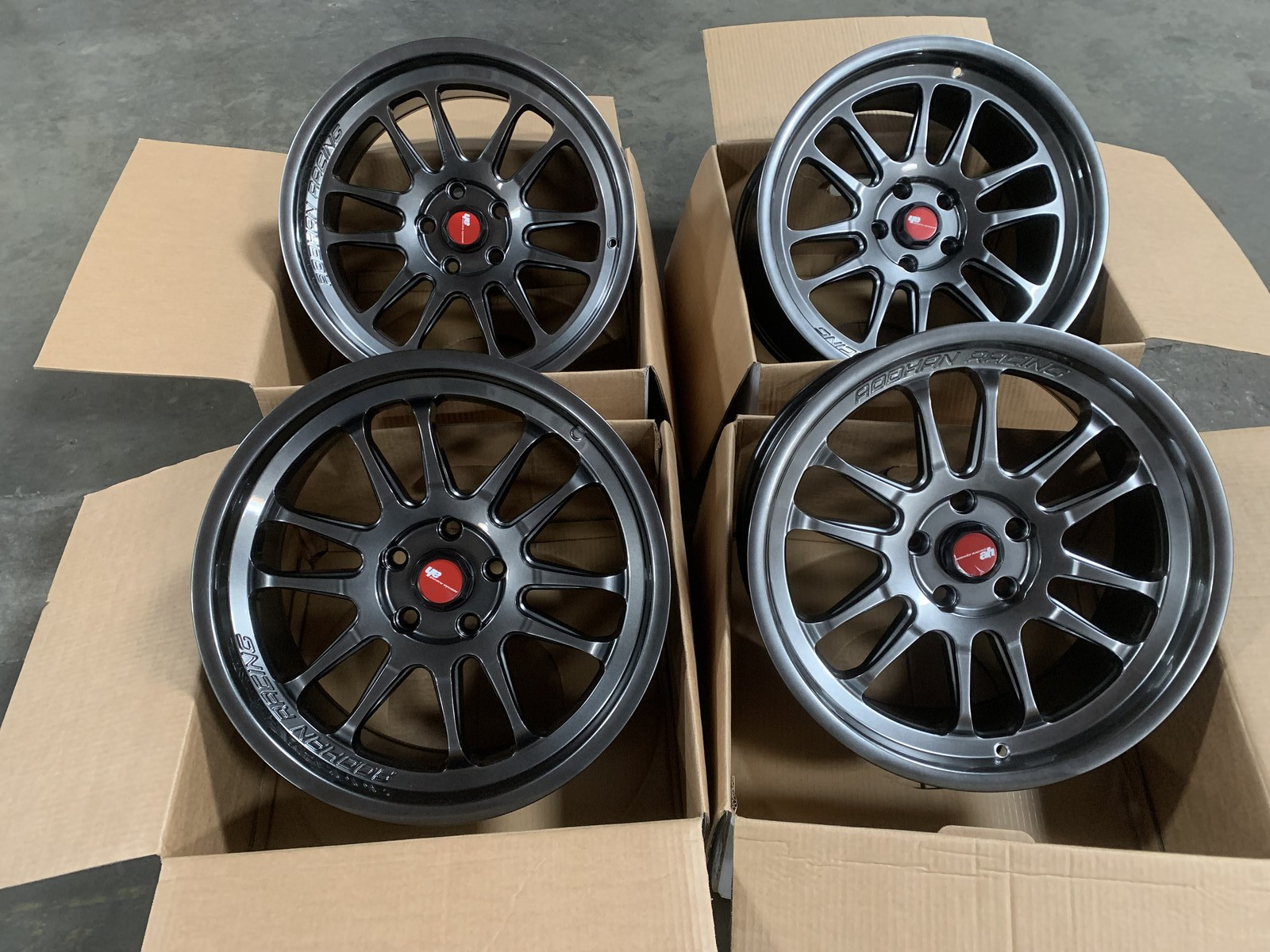 18x8.5 F +35 | 18x9.5 R +30 | Aodhan AH07 5x114.3 Hyper Black Wheels  (Used Set)