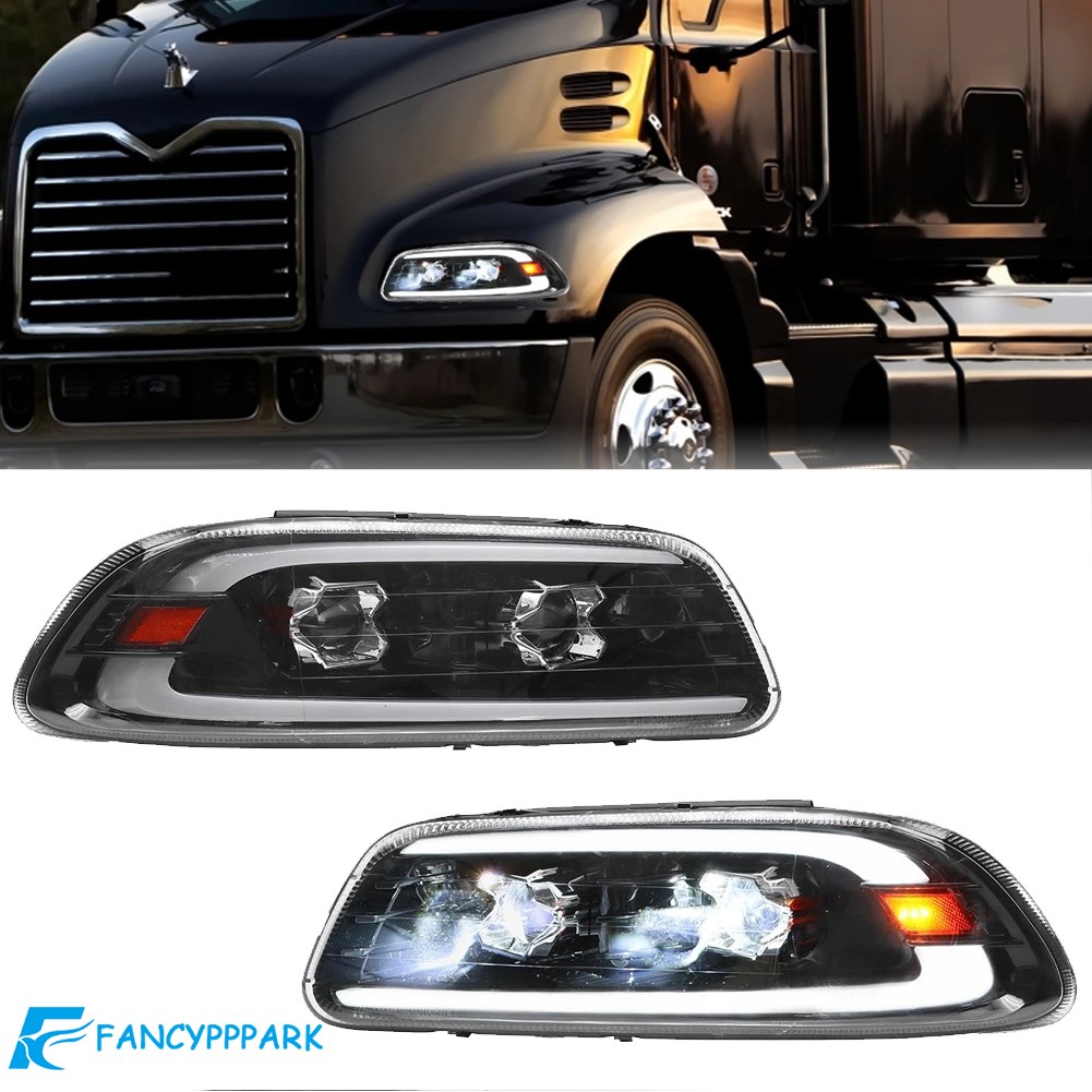 Pair For Mack CX CXN CXU GU4 GU5 GU7 GU8 LED Headlight Assembly 1998-2018 Black