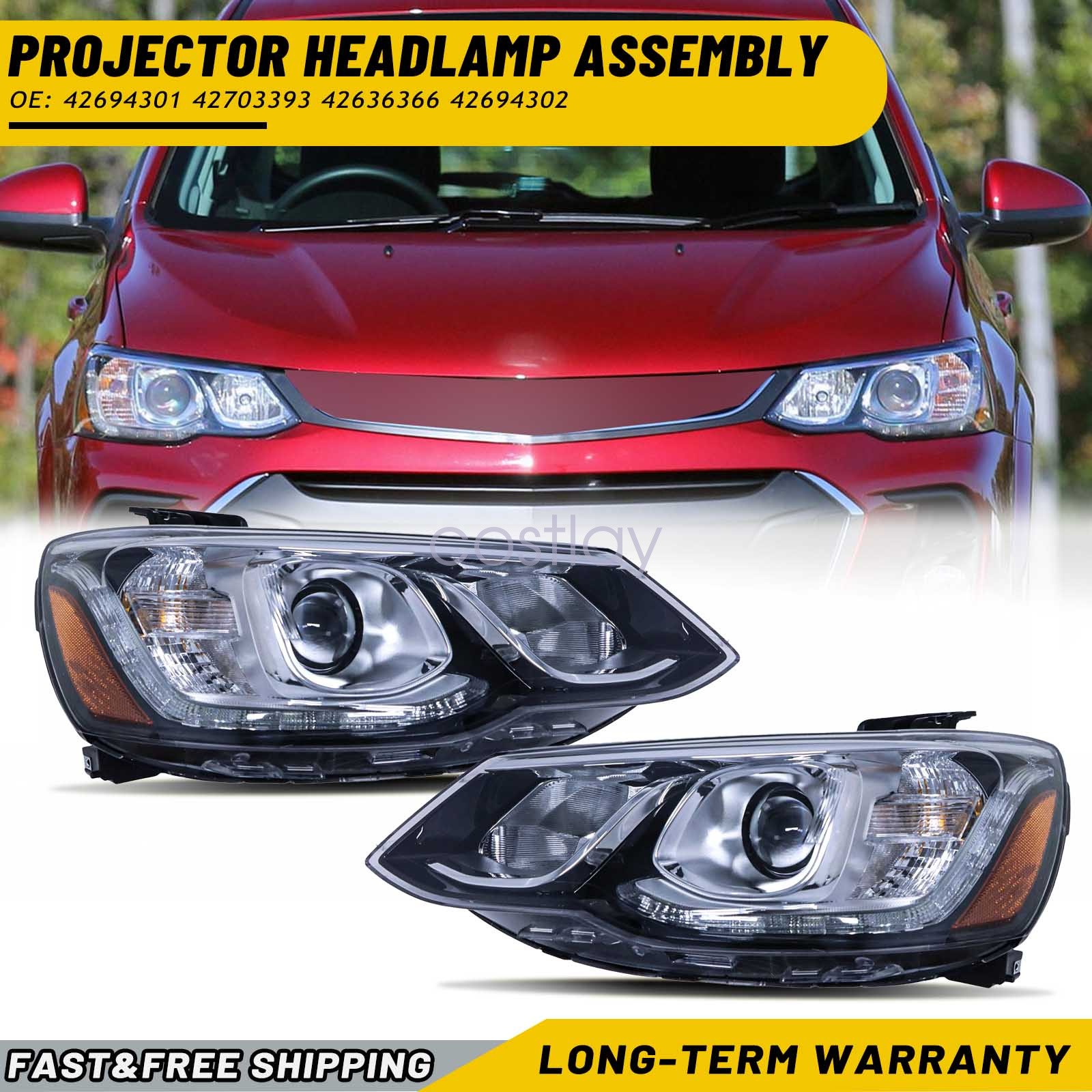 For 17-20 Chevrolet Sonic Halogen Projector Headlight Set LH+RH Pair