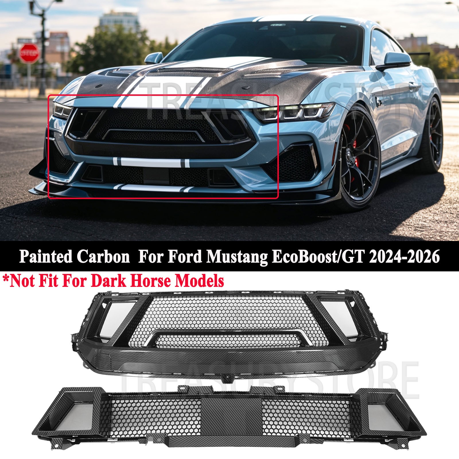 For Ford Mustang S650 EcoBoost/GT 24-26 Carbon Shelby Style 2x Front Grille kit