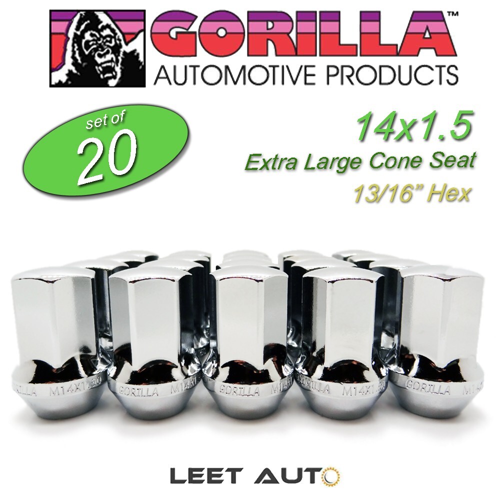 (20pc.) Gorilla Lug Nuts, Factory Style Bulge, 14mm x 1.50, Chrome, 61148FS