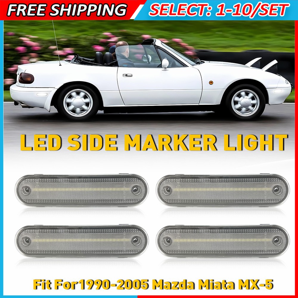 4-40x Front+Rear Clear LED Strip Side Marker Lights For 1990-05 Mazda Miata MX-5