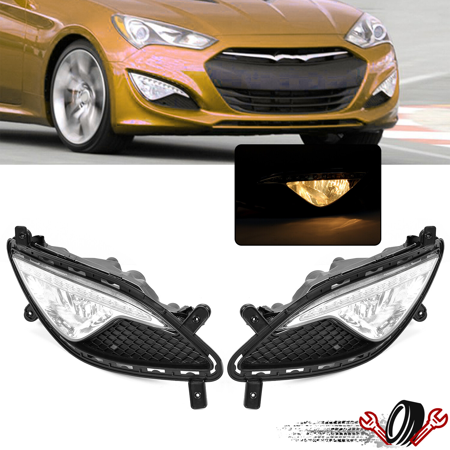 For 13-17 GENESIS COUPE Clear Lens Bumper Fog Lights Lamps Assembly LH + RH For 13-17 GENESIS COUPE Clear Lens Bumper Fog Lights Lamps Assembly LH + RH