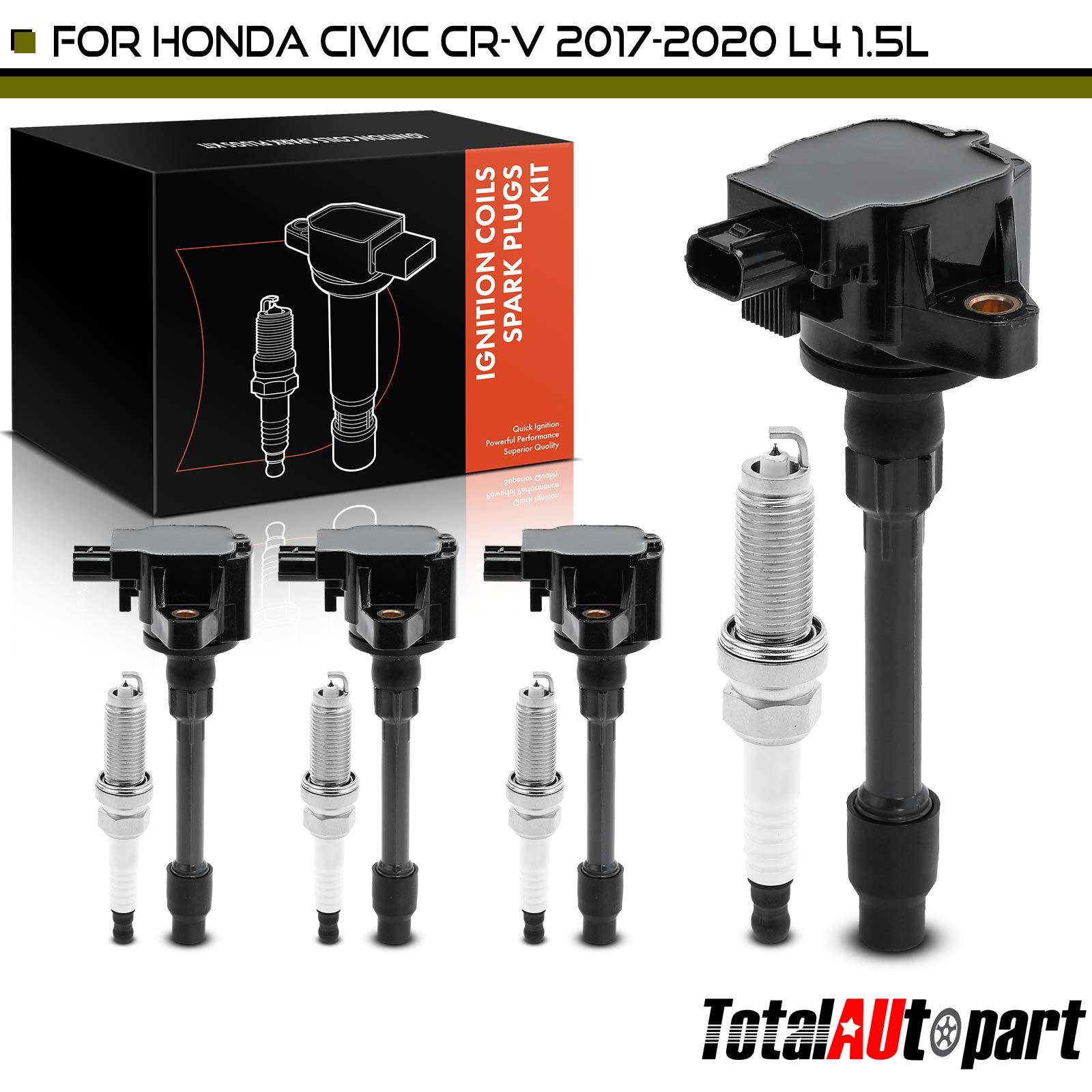 4Pcs Ignition Coil &4Pcs Iridium Spark Plug for Honda CR-V 17-22 Civic 1.5L 2.0L