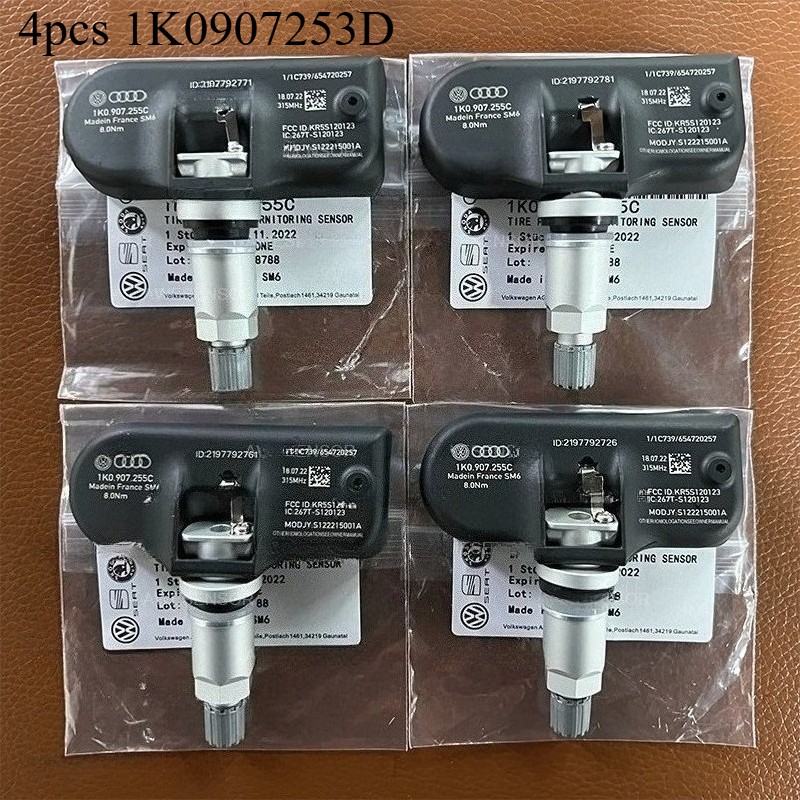 Complete Set of 4 Genuine OEM Audi VW TPMS Tire Pressure Sensors Kit 1K0907253D