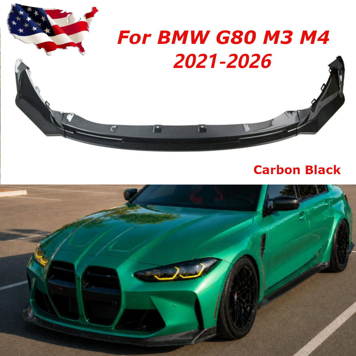 For BMW G80 M3 G82 G83 M4 2021-26 V Style Carbon Black Front Bumper Lip Splitter