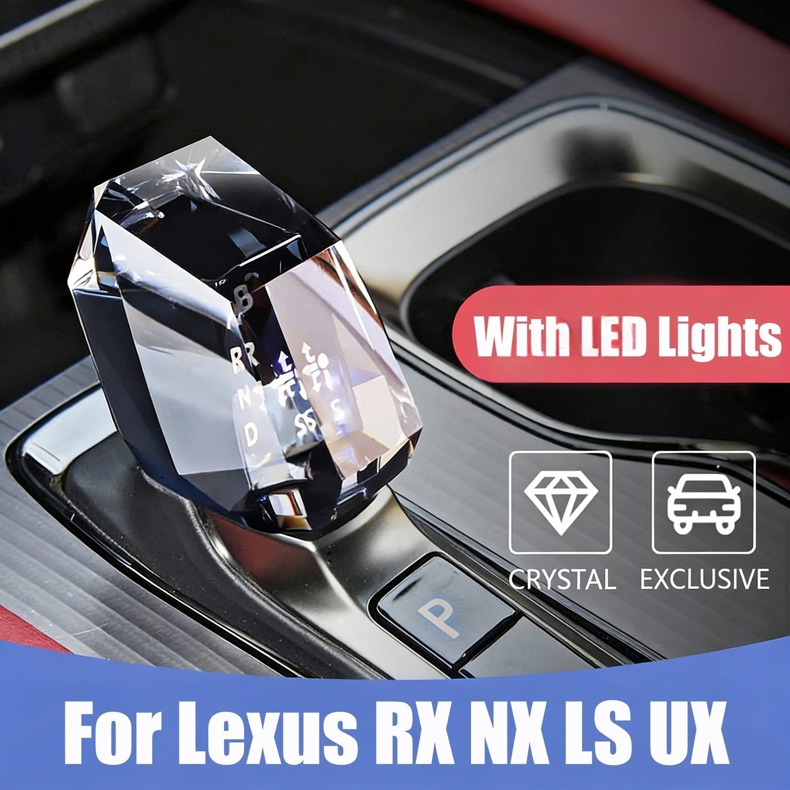 LED Crystal Gear Shift Knob Handle Cover Trim For Lexus RX NX LS UX 2022-2026