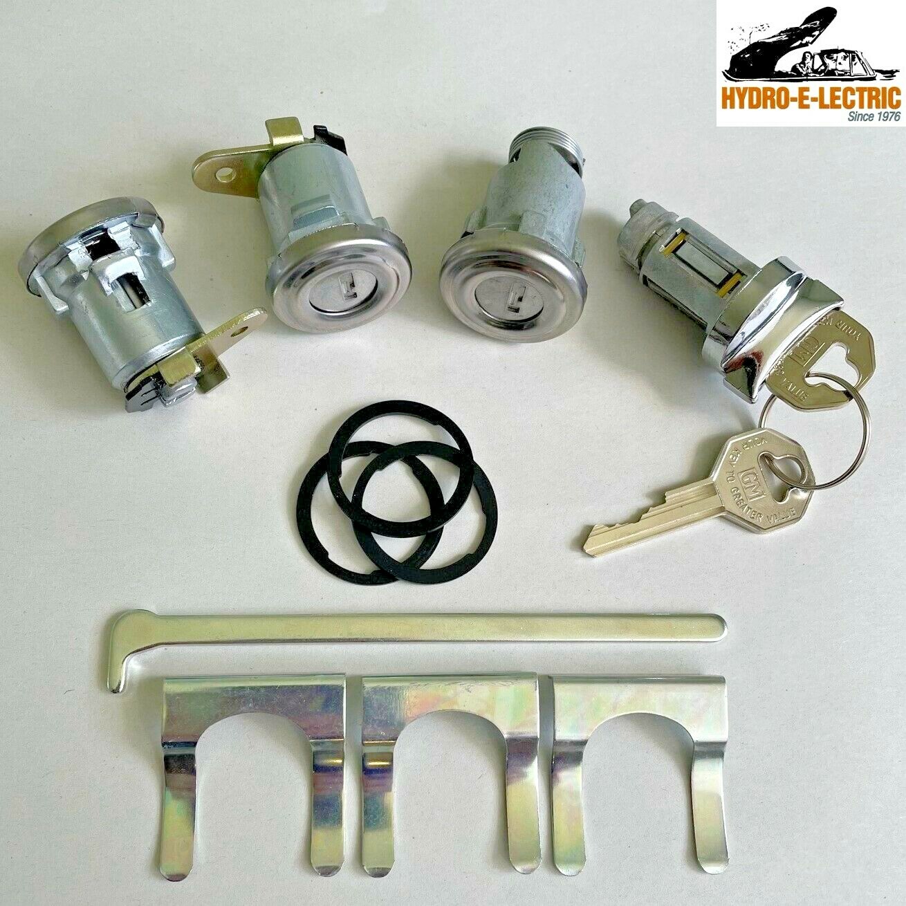 NEW 1955-1957 Chevrolet Car Ignition, Door & Trunk Lock Set- GM Keys- Flat Pawls