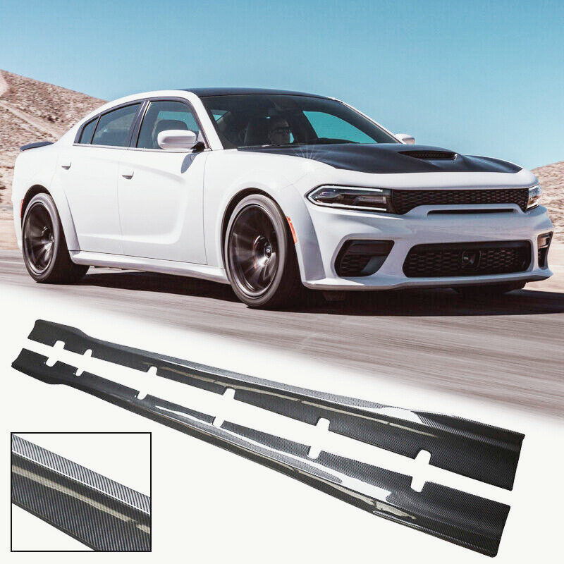 Widebody Side Skirts Extension Fits For 20-2023 Dodge Charger Carbon Fiber Look