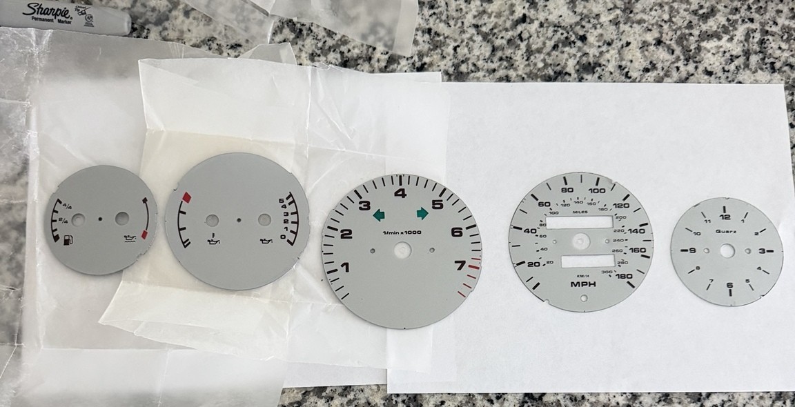 NR Auto Silver Aluminum Gauge Faces Porsche 911 993 1995-98 Set of 5