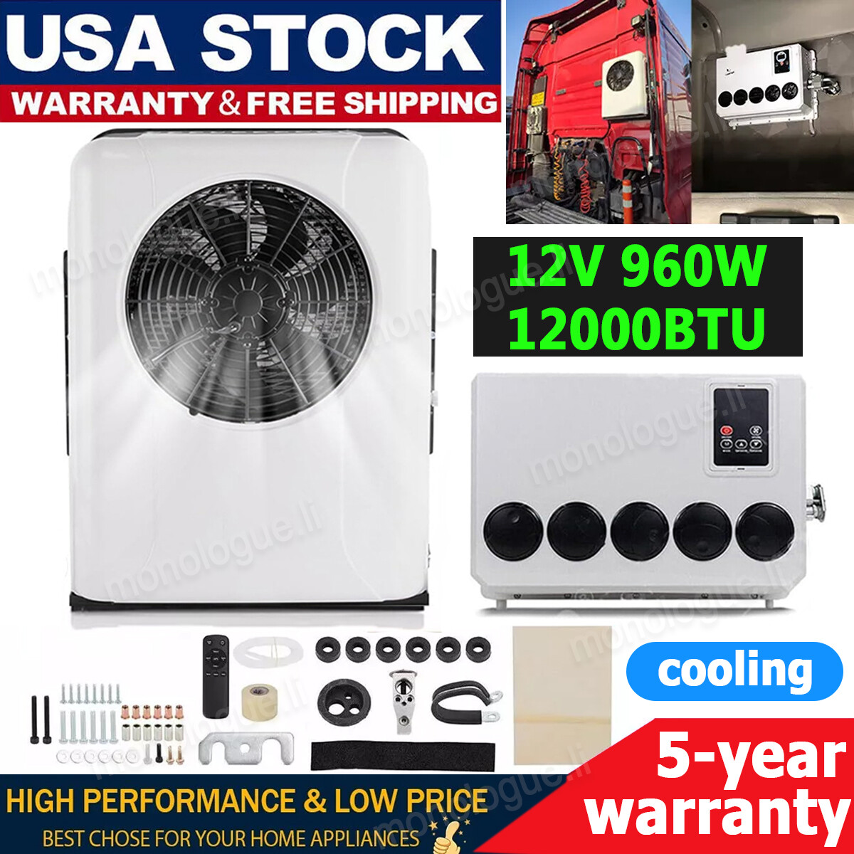 12V Split Air Conditioner 12000BTU AC Kit Fit for Cab Semi Truck Bus Caravan RV