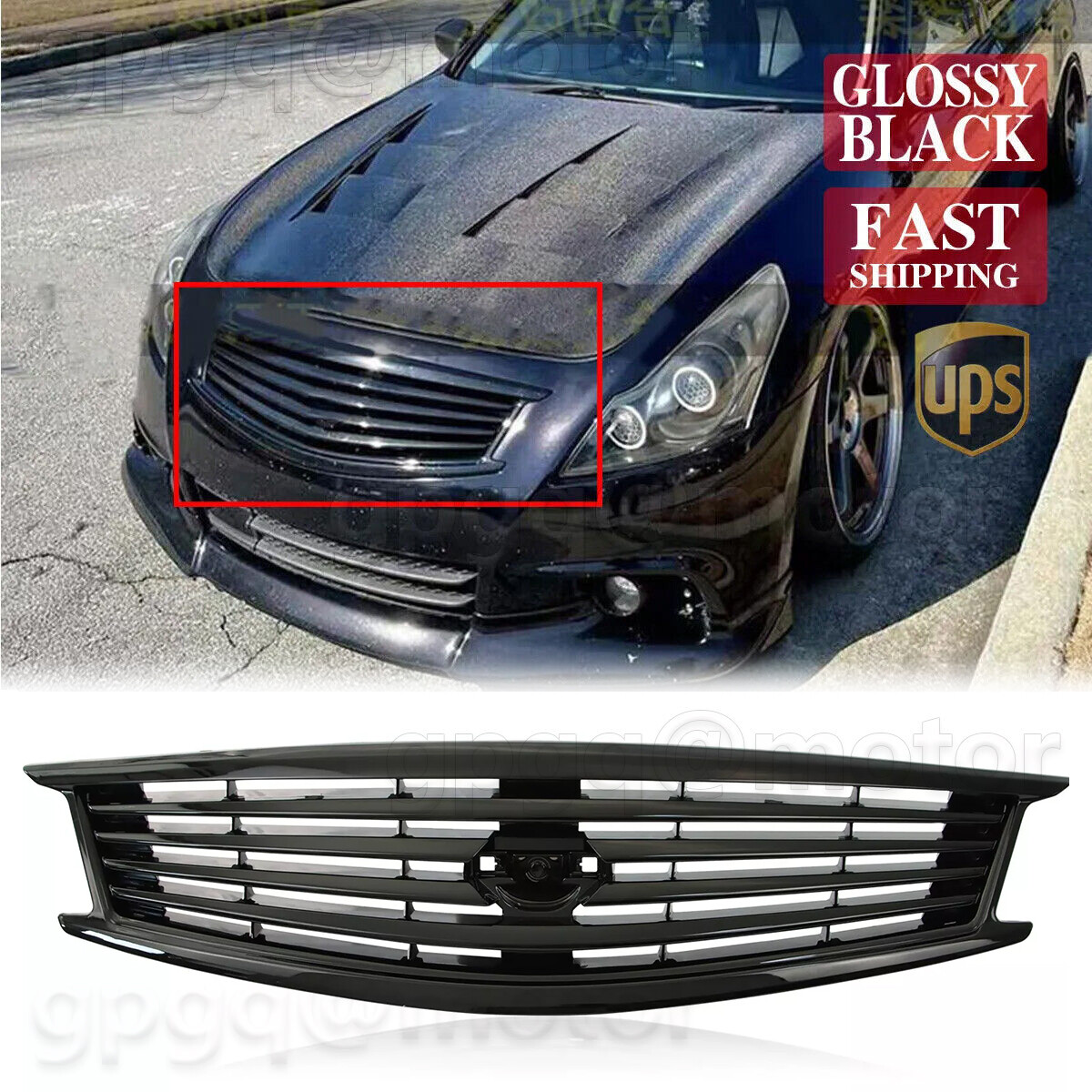 For Infiniti G37 G25 2010-2013 Q40 4 Door Sedan Gloss Black Front Bumper Grille