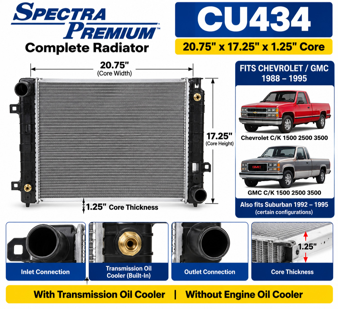 Spectra Premium CU434 Radiator Chevy GMC C/K 1500 2500 3500 1988-1995