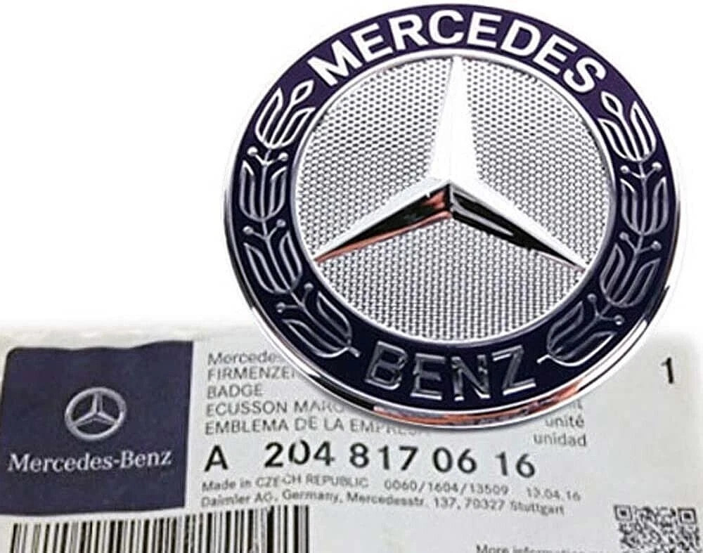 Fit For Mercedes-Benz Blue Flat Front Hood Emblem AMG Badge LAUREL WREATH NEW