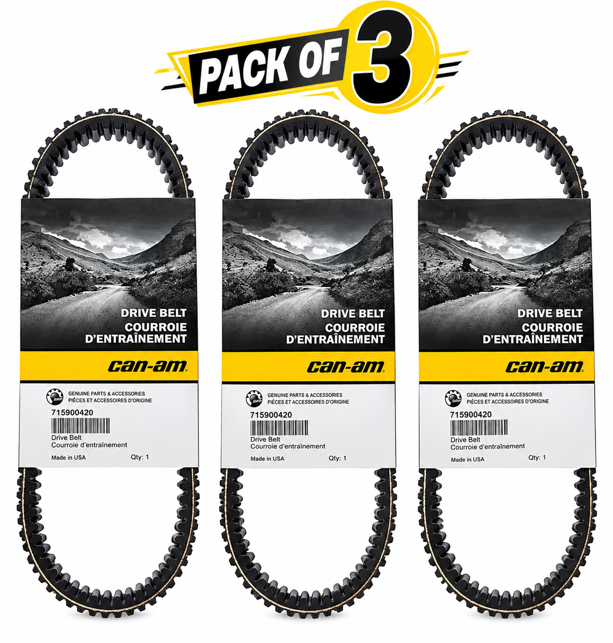 3 Pack Genuine Can-Am 422280652 OEM Clutch Drive Belts for Maverick X3 Turbo RR