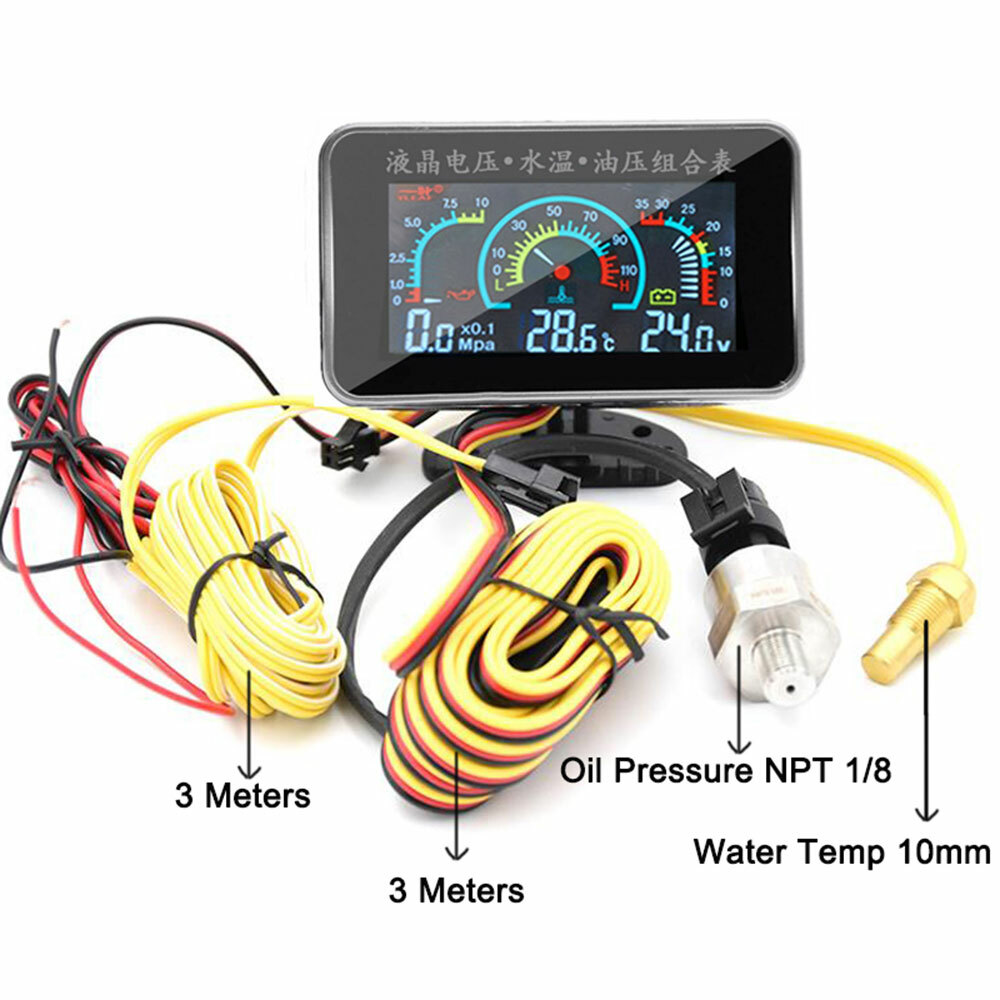 3In1 LCD Digital Gauge Car Kit Voltmeter Oil Pressure Water Temp Meter 12V-24V 3In1 LCD Digital Gauge Car Kit Voltmeter Oil Pressure Water Temp Meter 12V-24V