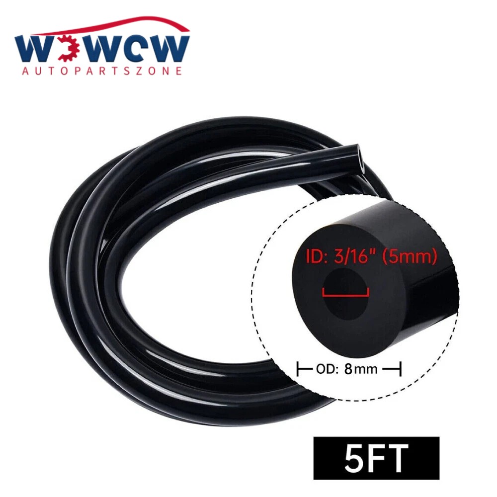 Silicone Vacuum Tubing Hose Line 5mm 3/16 inch 5FT 130PSI Max Pressure Black