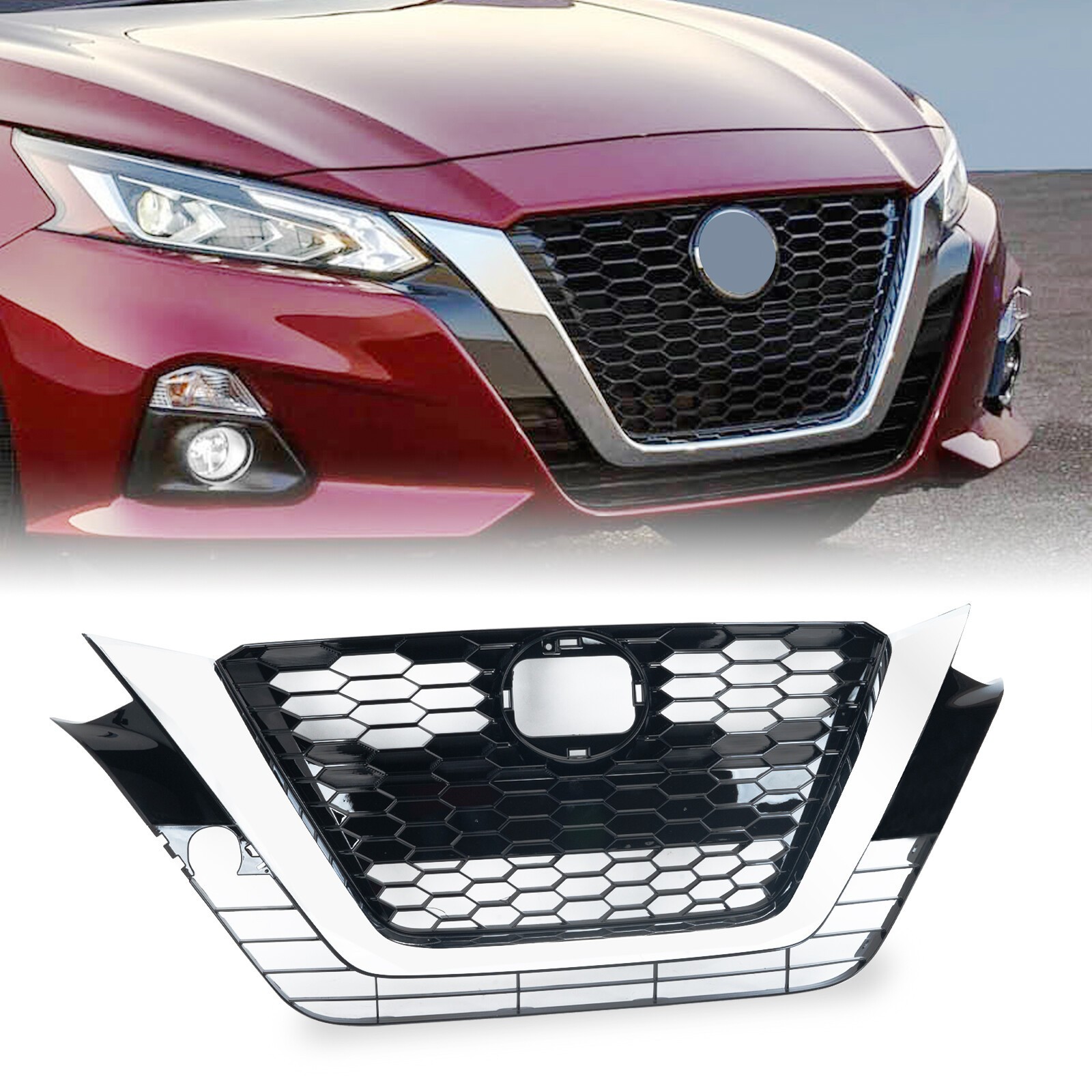 Grille Assembly Fit For 2019 2020 2021 Nissan Altima Front Upper Bumper Chrome