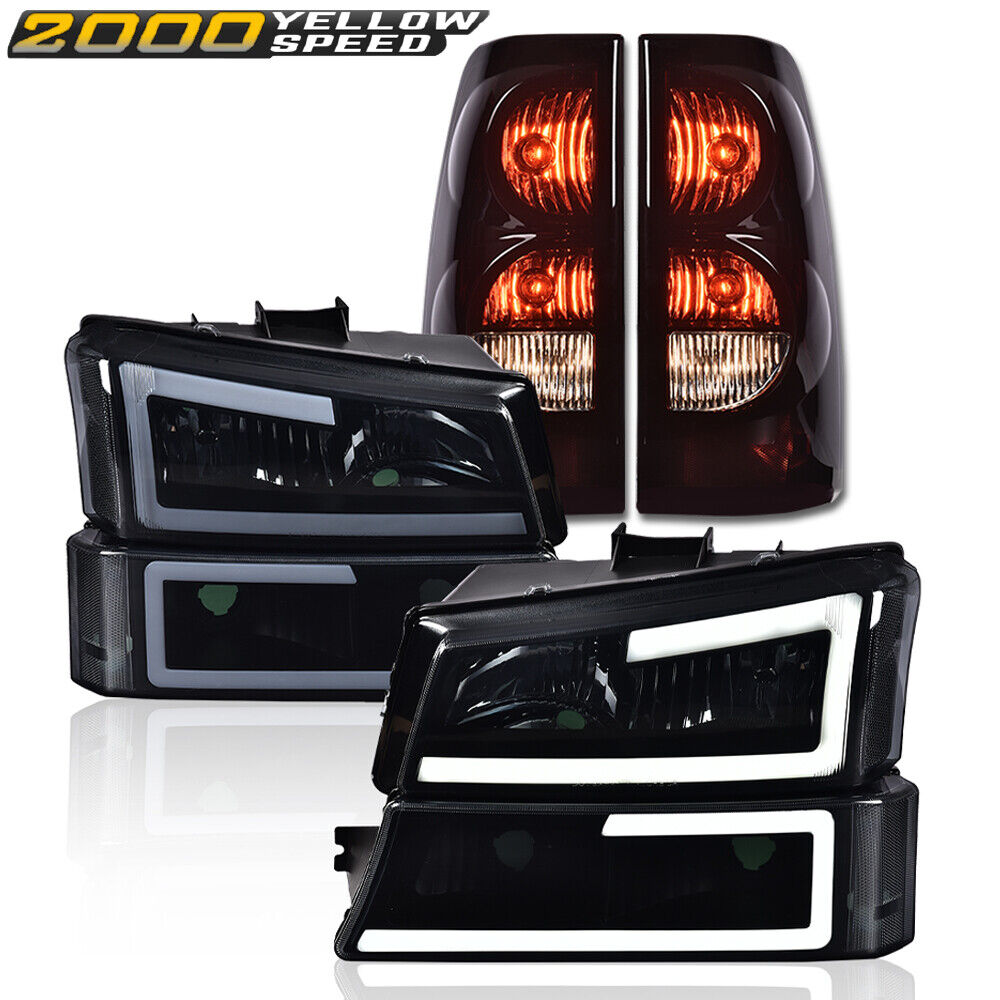Smoked/Amber LED DRL Headlight + Tail Light Fit For 2003-2006 Chevy Silverado US