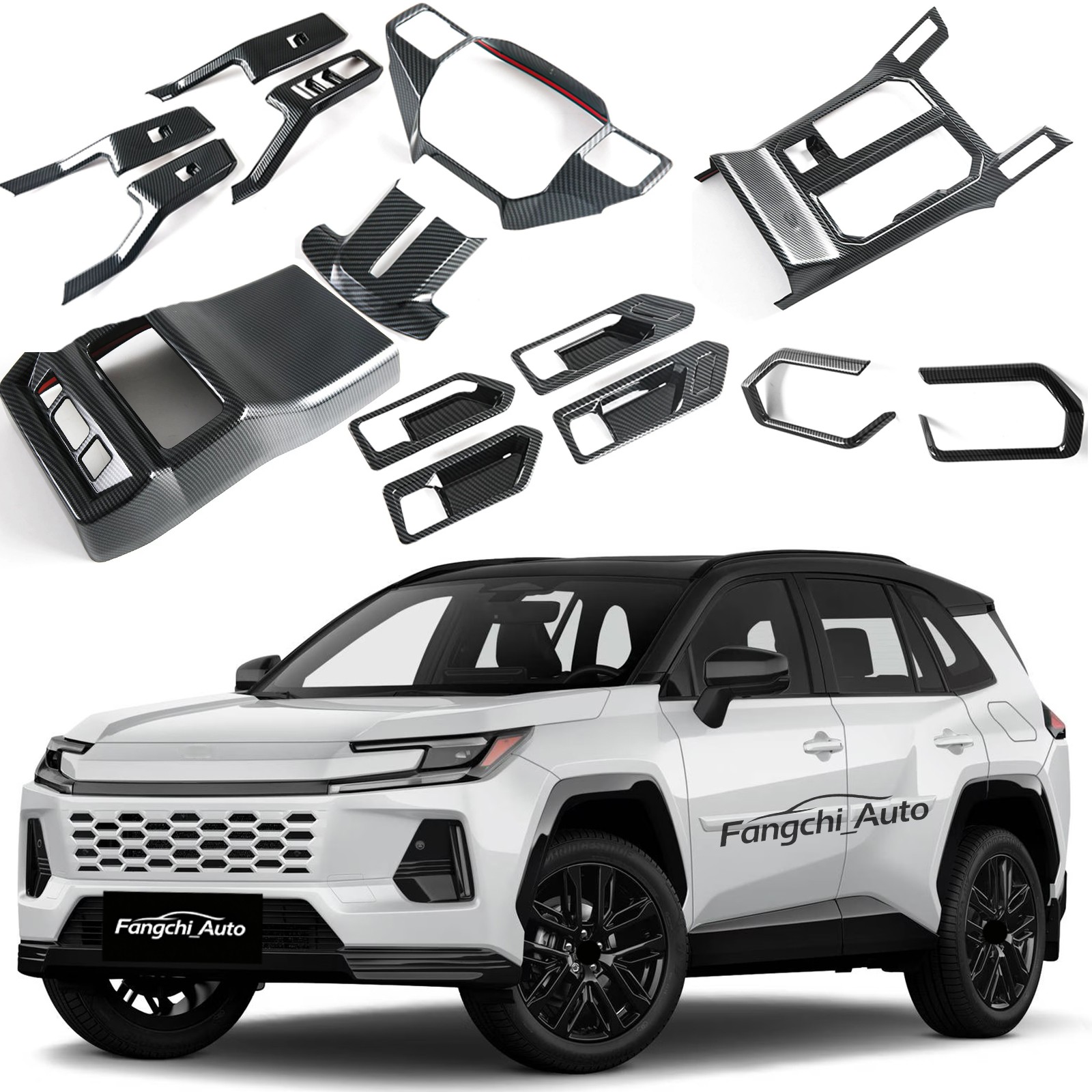 ABS Carbon Fiber Style Interior Trim Kit for 2026-2027 Toyota RAV4 Full Set 6Pcs