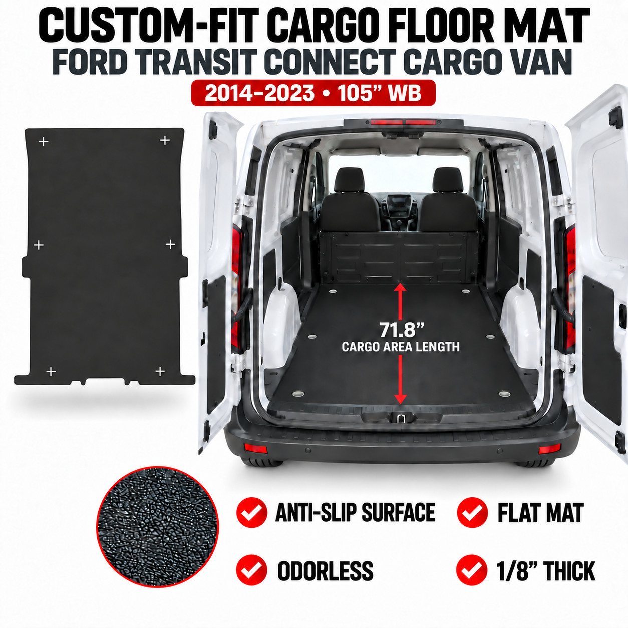 Rezaw-Plast Cargo Mat for Ford Transit Connect 2014-2025 105in WB Short Odor Blk Rezaw-Plast Cargo Mat for Ford Transit Connect 2014-2025 105in WB Short Odor Blk