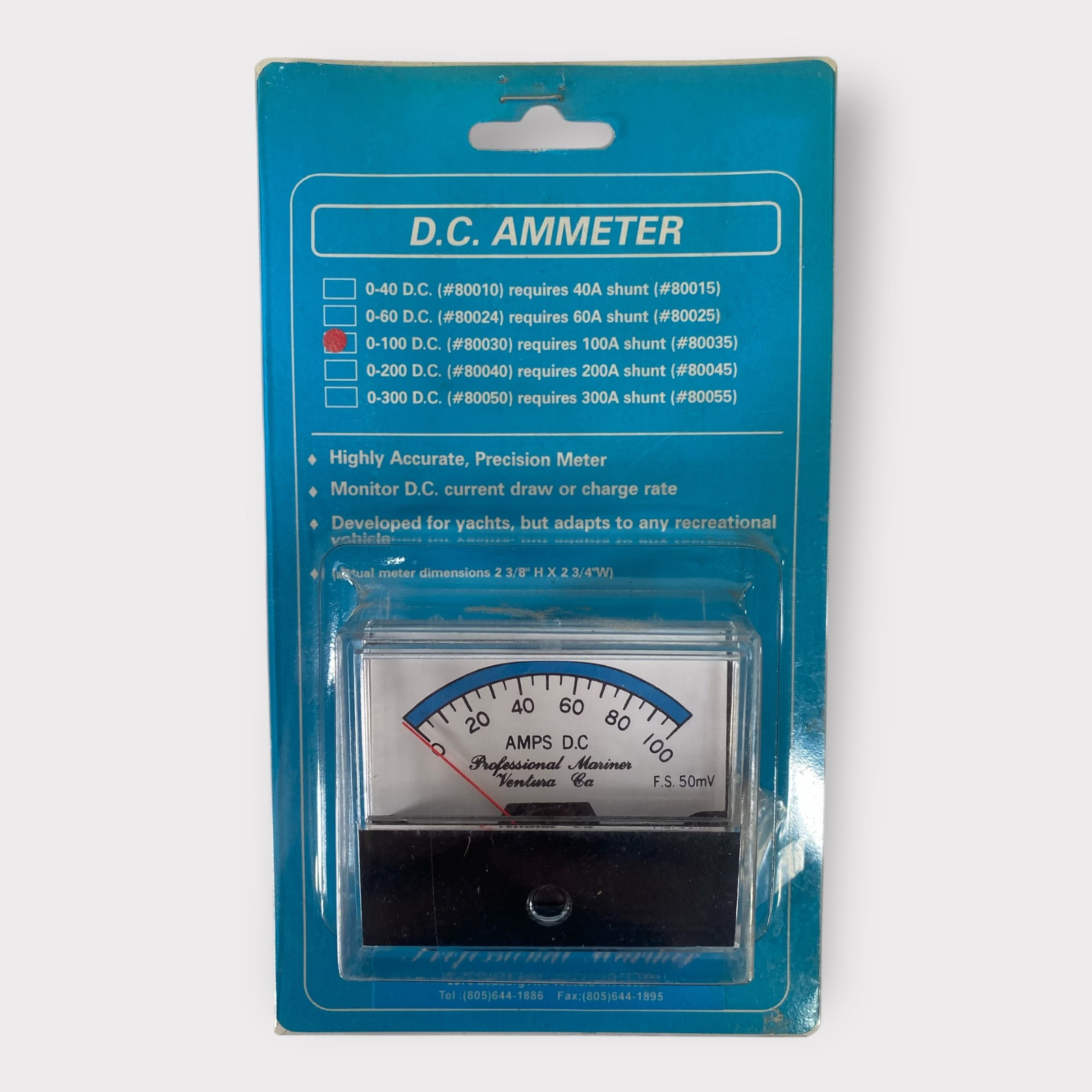 Professional Mariner 80030 DC Ammeter 0-100 Amps W/ Out Shunt **New**