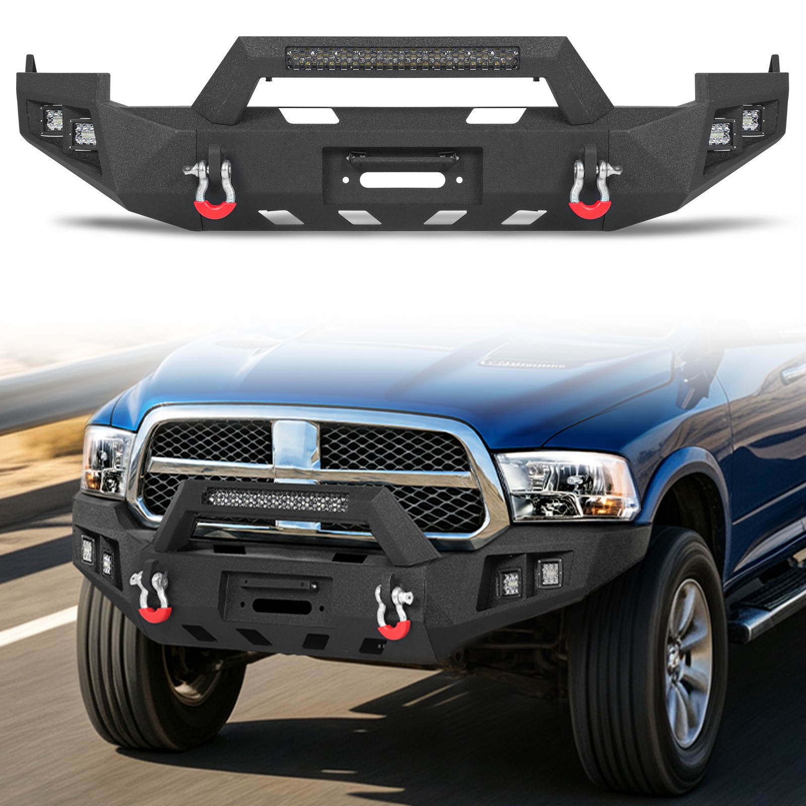 For 2009-2012 Ram 1500 Front Bumper W/Lights Winch Plate Sensor Holes Assembly
