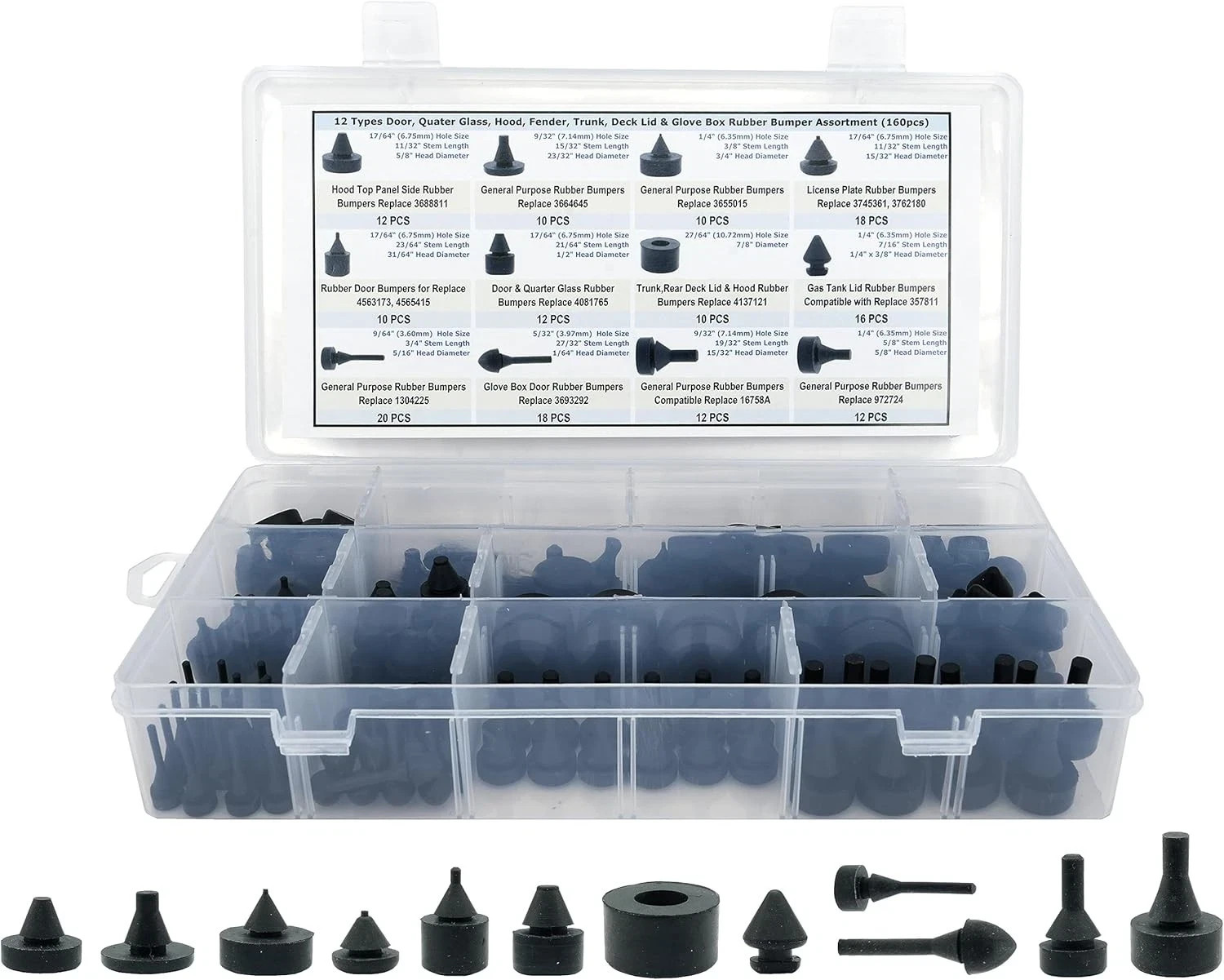 160 PCS Black Automotive Rubber Bumper Assortment, Stop 160 PCS Black Automotive Rubber Bumper Assortment, Stop