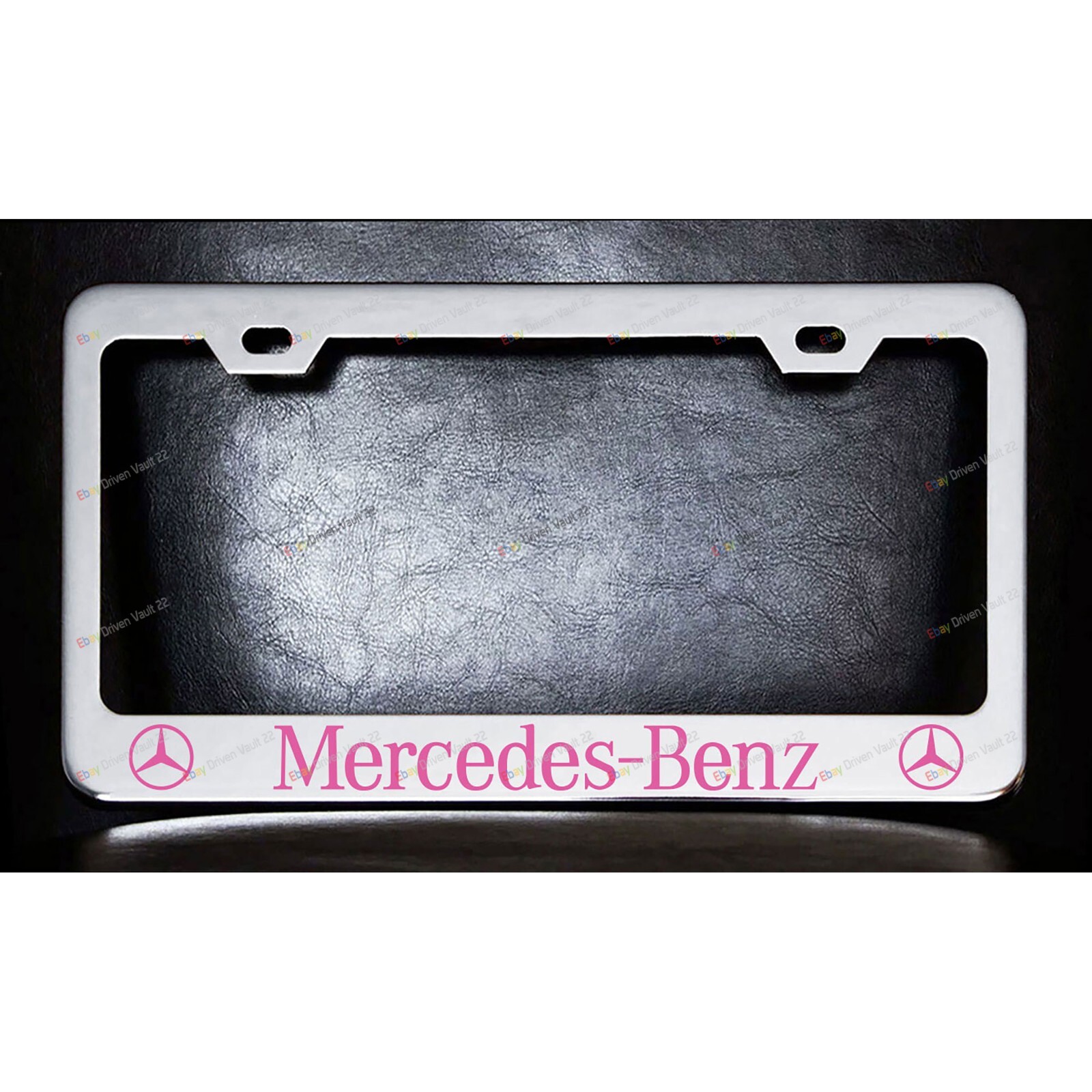 Mercedes Benz Custom Made chrome metal License Plate Frame Caps Pink Graphics