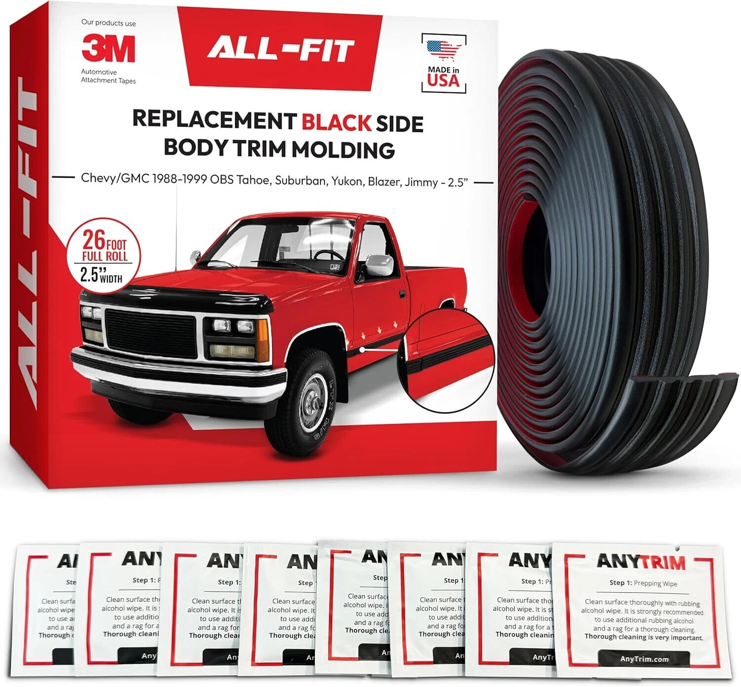 ALL-FIT Black Side Molding Trim Old Body Style 1988-99 Chevy/GMC Truck SUVs OBS