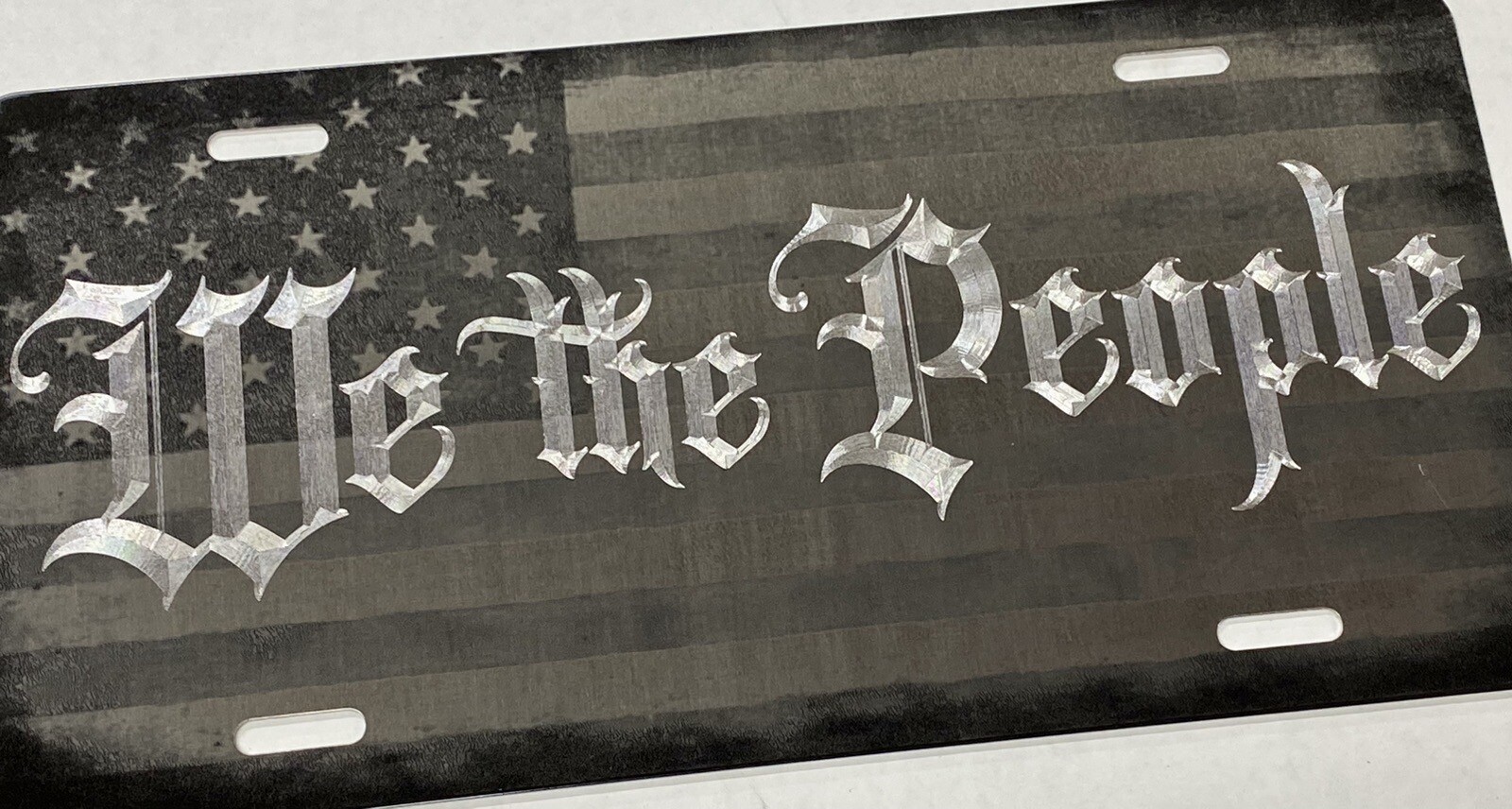 Combo Laser Engraved US Flag Diamond Etched We The People Car Tag License Plate