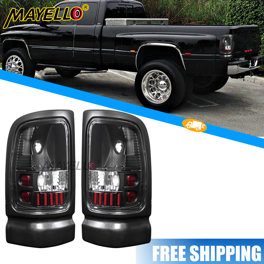 Pair For 94-01 Dodge Ram 1500 1994-2002 2500 3500 Pickup Black Tail Lights Lamps