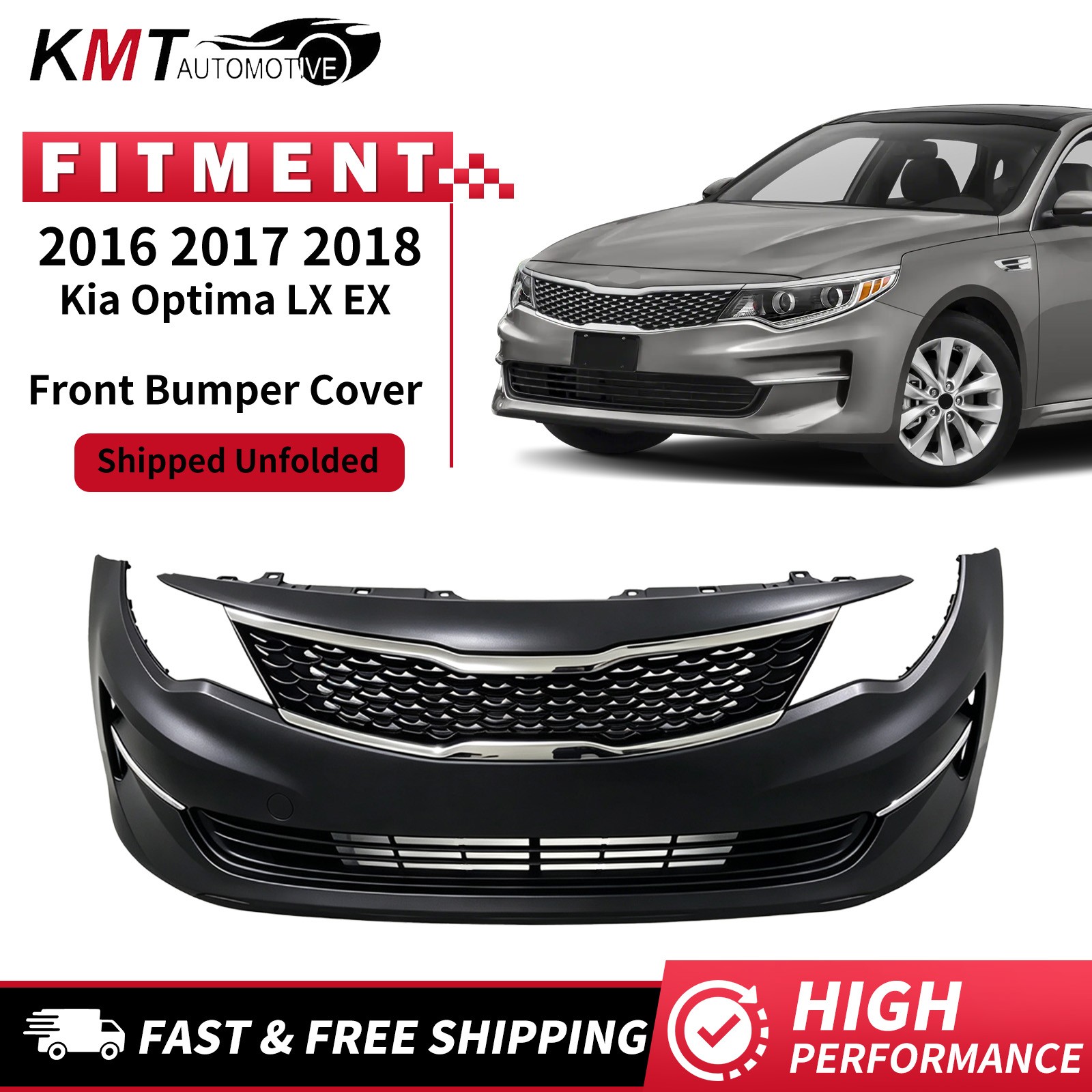 Fits 2016 2017 2018 Kia Optima LX EX New Complete Front Bumper Cover Kit Black Fits 2016 2017 2018 Kia Optima LX EX New Complete Front Bumper Cover Kit Black