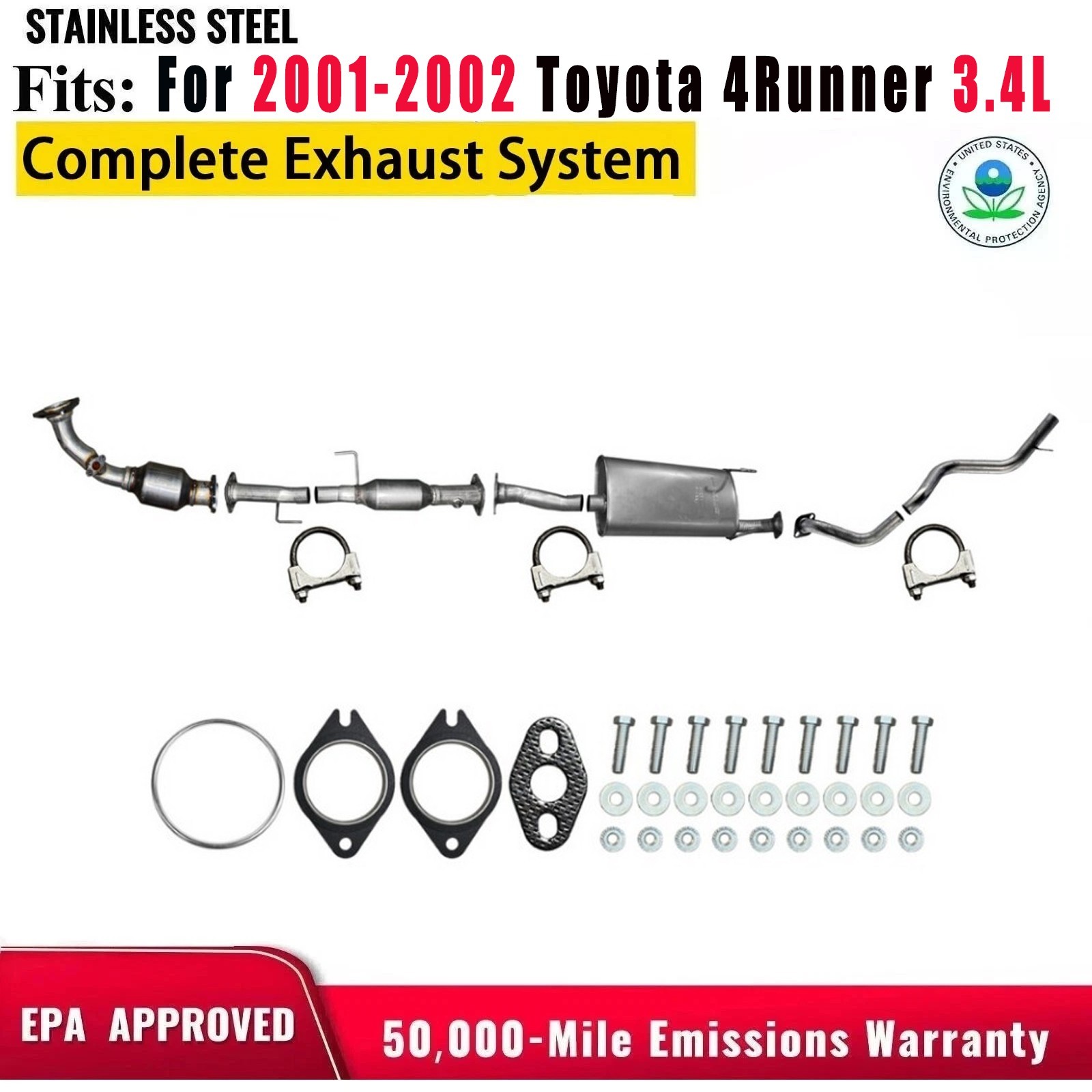 Complete Exhaust System For 2001-2002 Toyota 4Runner 3.4L Fast Dispatch NEW