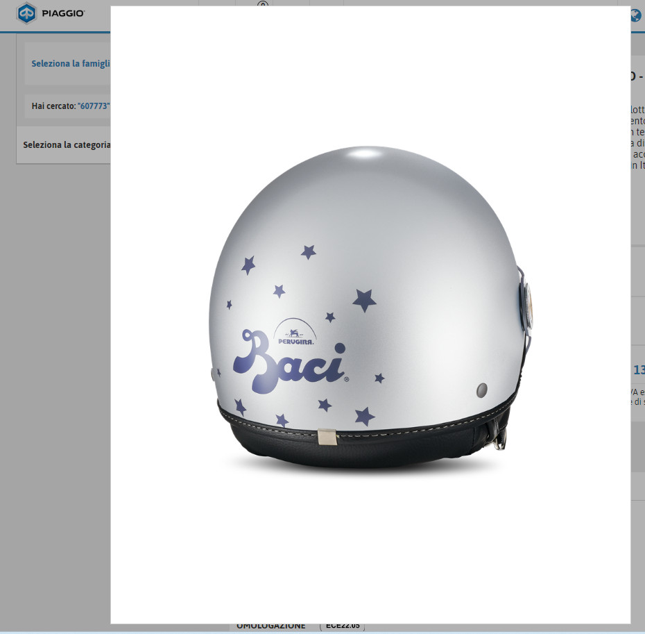 Demi-Jet Helmet Piaggio Baci Perugina - Size S Original Piaggio Silver Color
