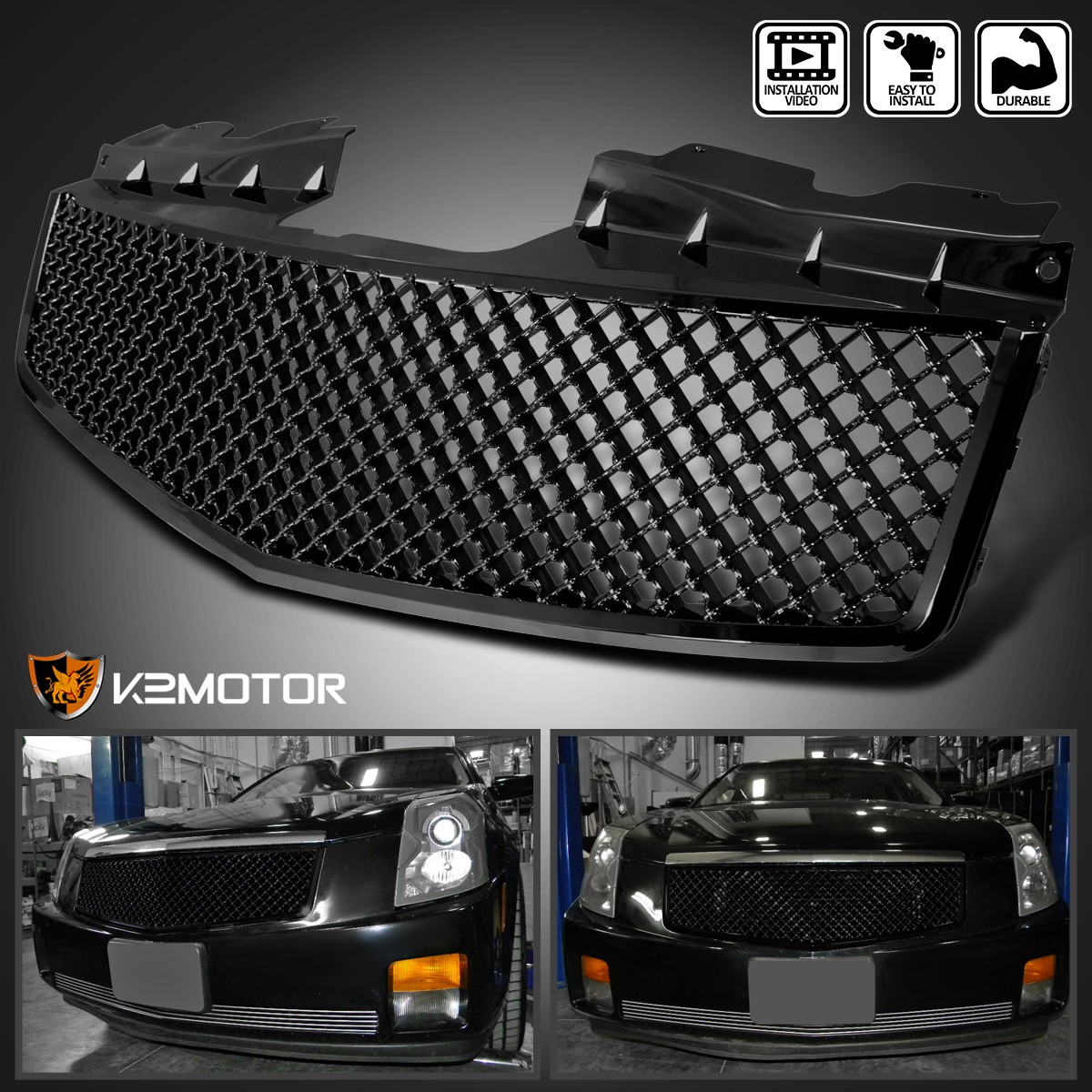 Fits 2003-2007 Cadillac CTS CTS-V Glossy Black Mesh Bumper Front Hood Grille Fits 2003-2007 Cadillac CTS CTS-V Glossy Black Mesh Bumper Front Hood Grille